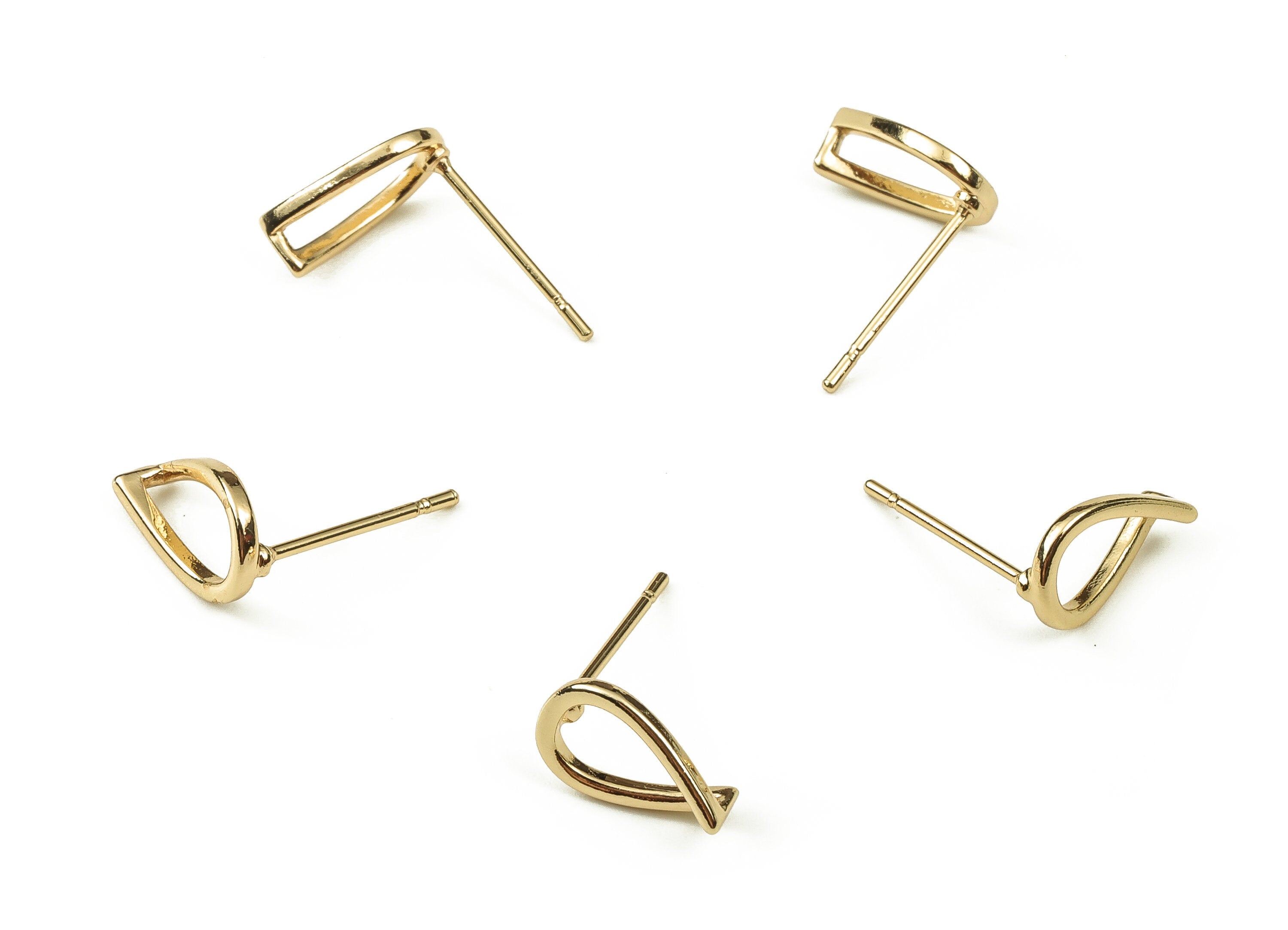 Brass Drop Earring Post - Gold Drop Earring Stud - 18K Real Gold Plated Brass - Stainless Steel Stud - 10.44x6.78x1.47mm - RGP3784 - DOMEDBAZAAR