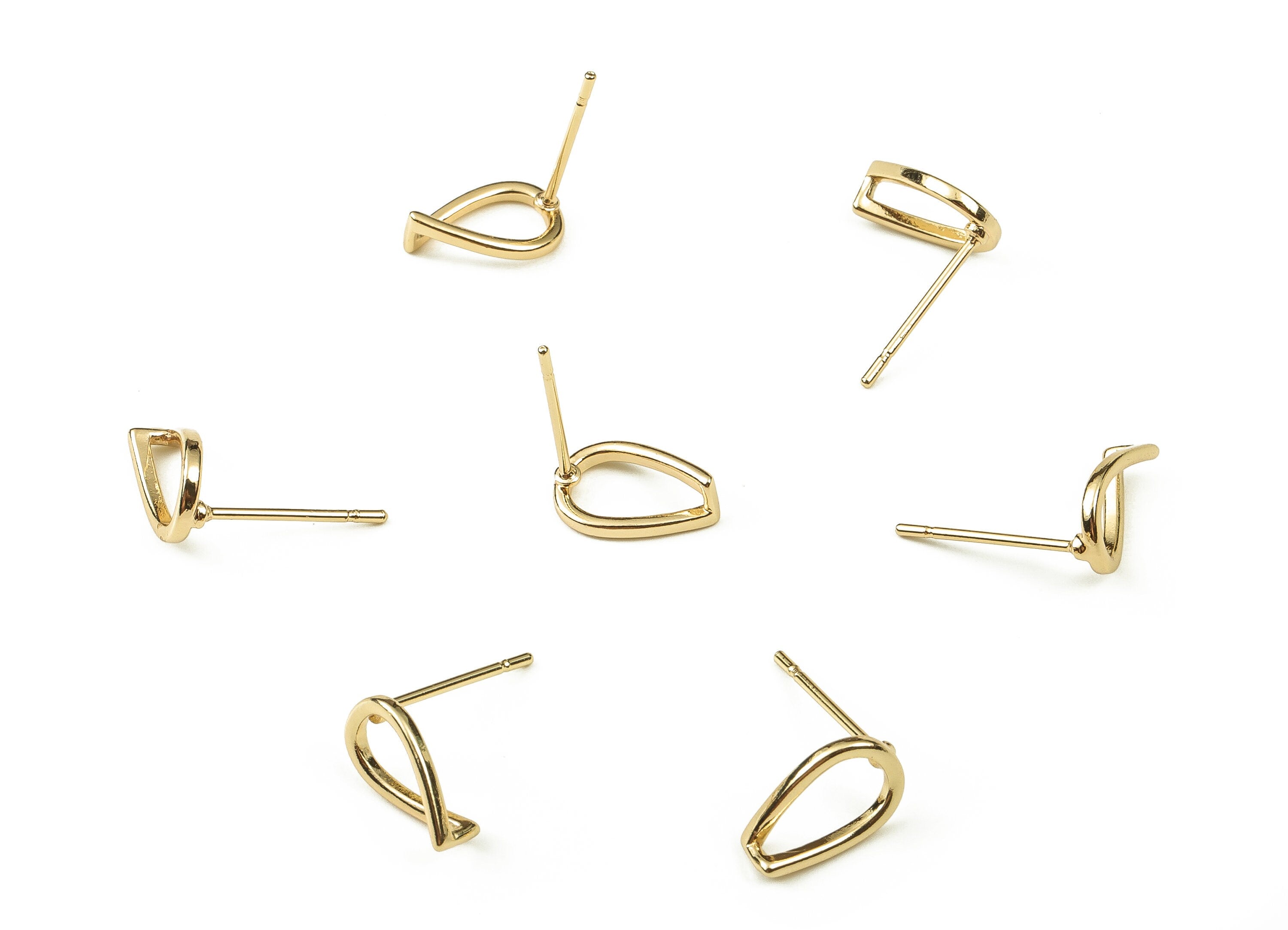 Brass Drop Earring Post - Gold Drop Earring Stud - 18K Real Gold Plated Brass - Stainless Steel Stud - 10.44x6.78x1.47mm - RGP3784 - DOMEDBAZAAR