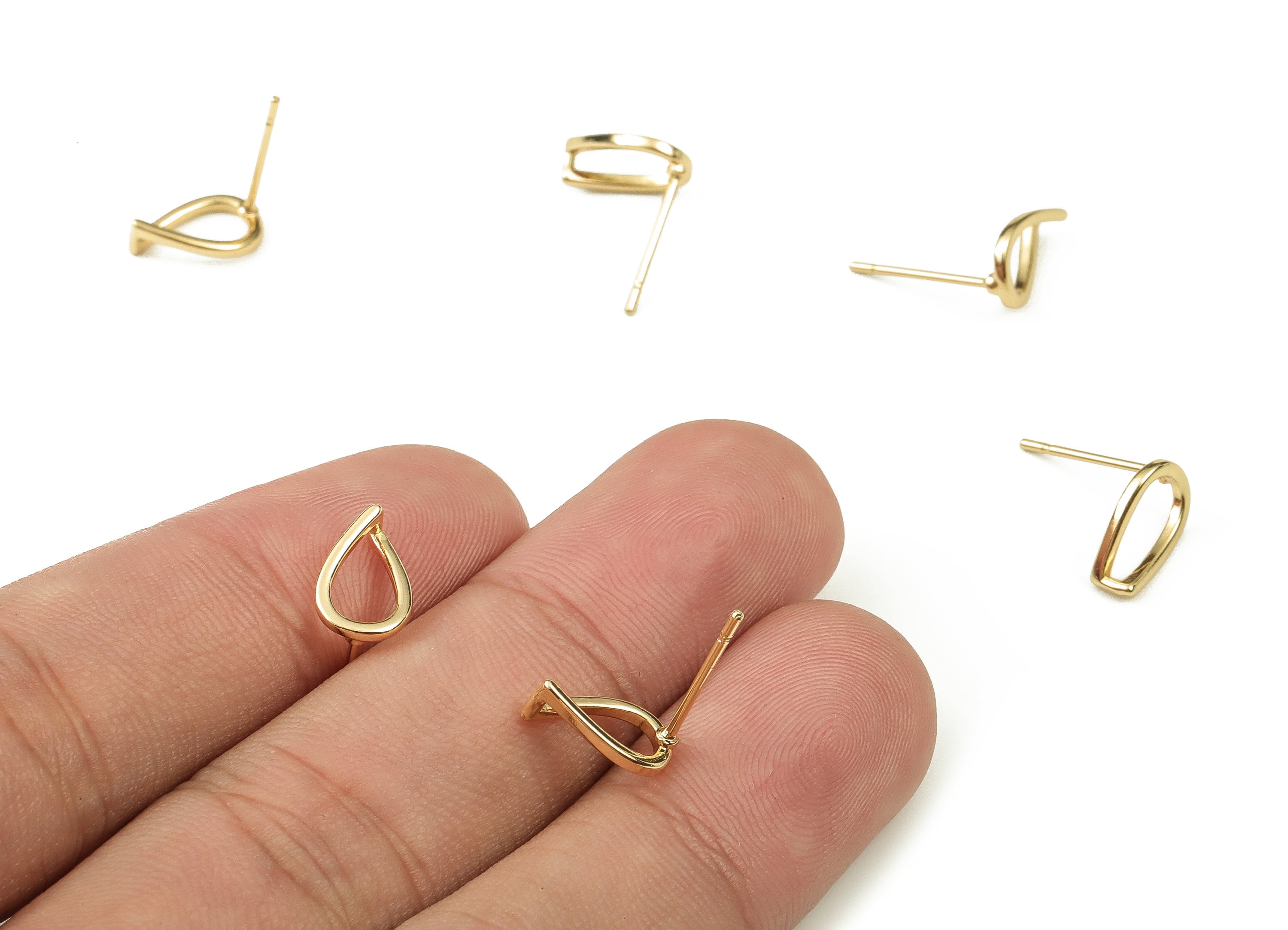 Brass Drop Earring Post - Gold Drop Earring Stud - 18K Real Gold Plated Brass - Stainless Steel Stud - 10.44x6.78x1.47mm - RGP3784 - DOMEDBAZAAR