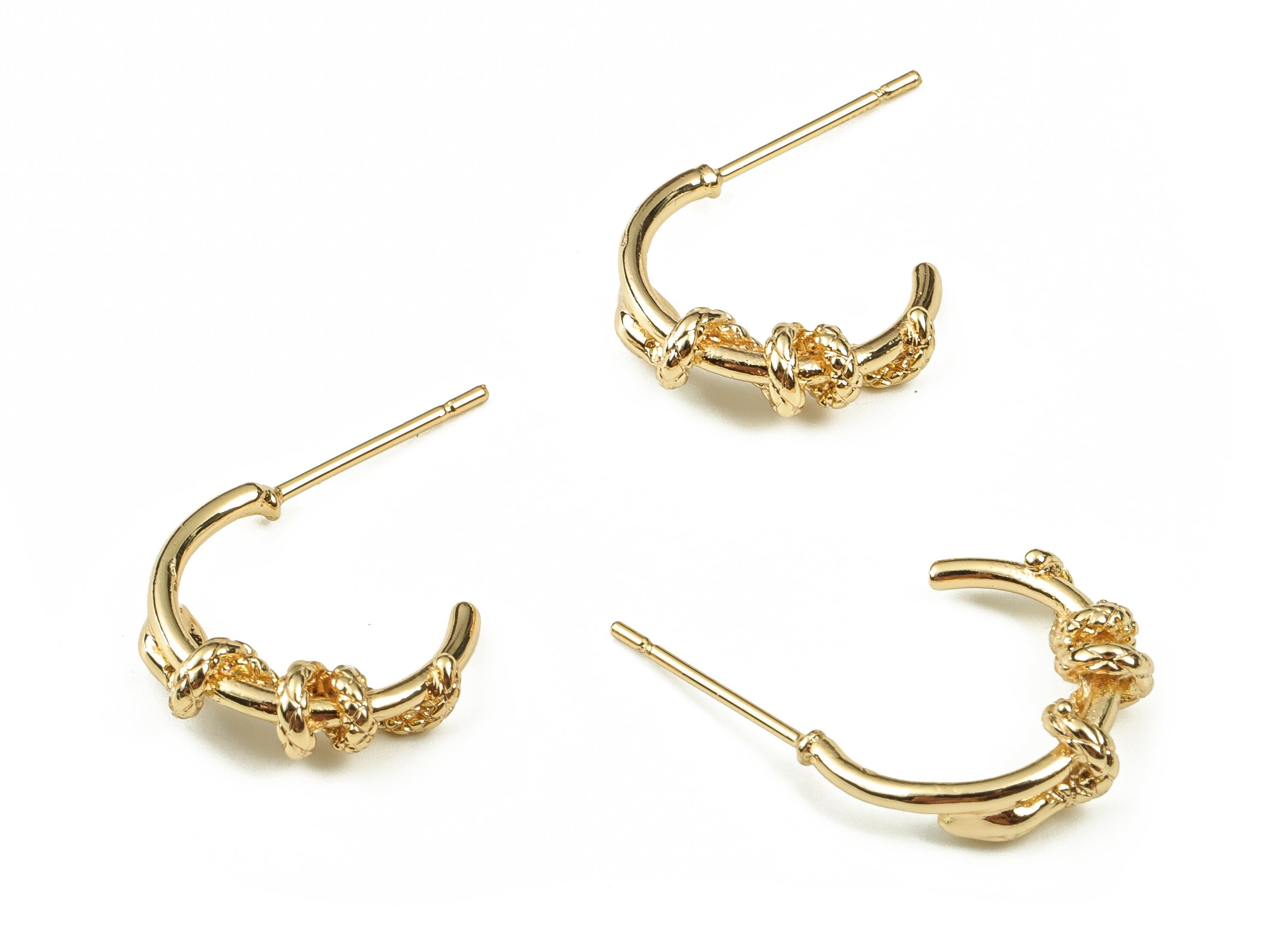 Brass C Earring Post - Gold Snake Earring Stud - 18K Real Gold Plated Brass - Stainless Steel Stud Jewelry - 14.55x11.19x4.06mm - RGP3740 - DOMEDBAZAAR