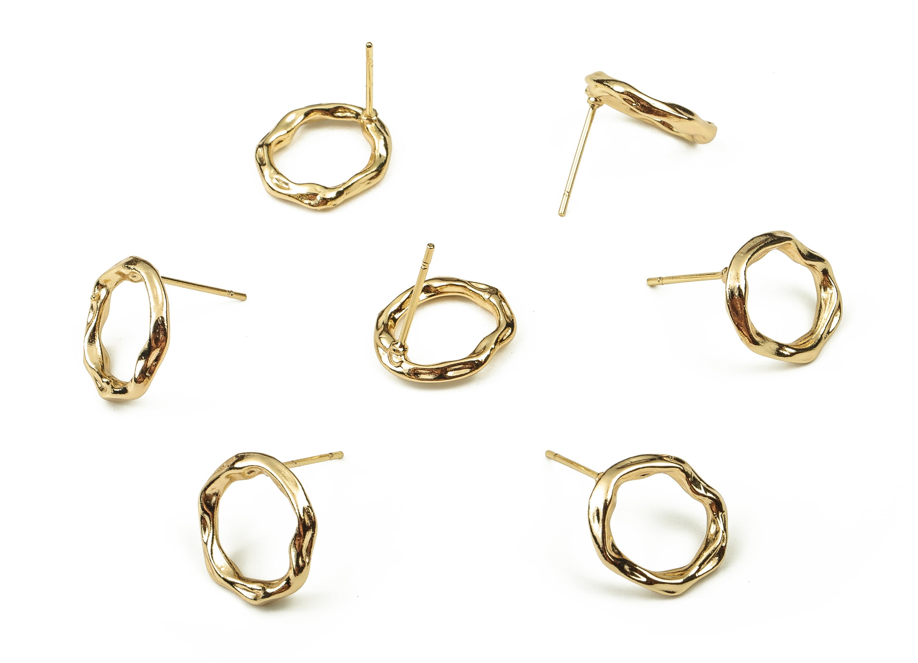 Brass Round Earring Post - Gold Circle Earring Stud - 18K Real Gold Plated Brass - Stainless Steel Stud - 13.99x12.34x2.36mm - RGP3786 - DOMEDBAZAAR