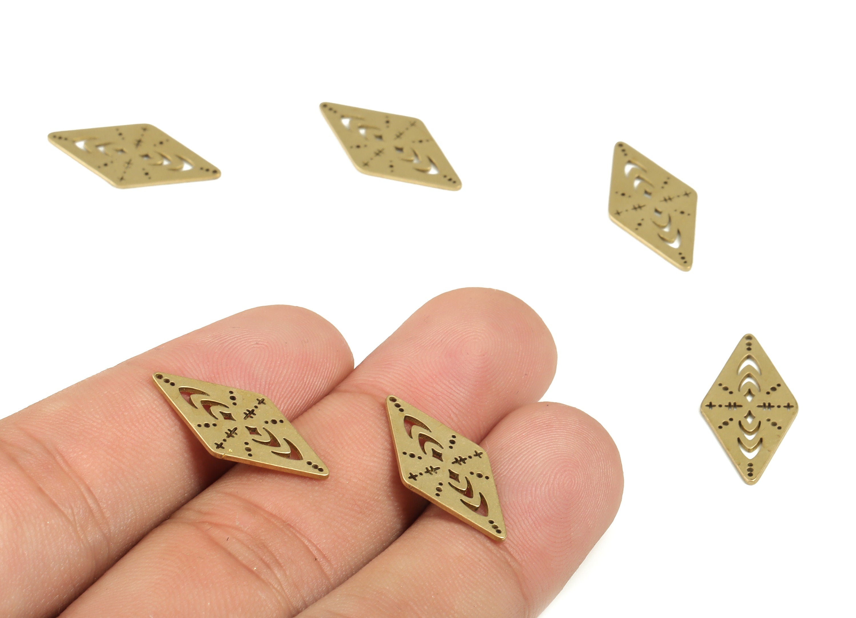 Brass Rhombus Pendant Charms - Raw Brass Crescent Moon Rhombus Earring Charms – DIY Jewelry Making Supplies - 21.8x10.8x0.67mm - PP4187 - DOMEDBAZAAR