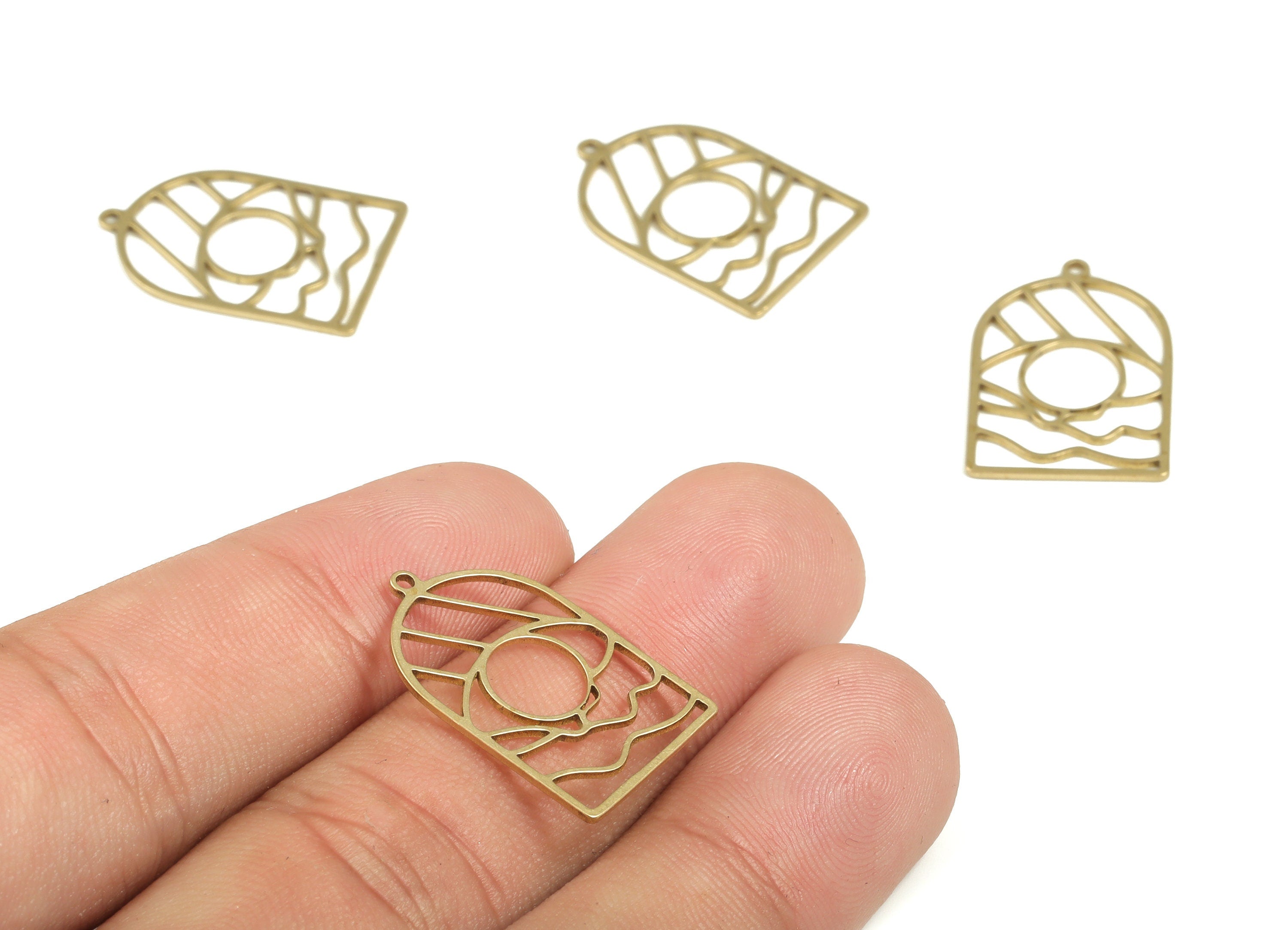 Eye Wave Rainbow Pendant - Raw Brass Eye Wavy Domed Earring Charms - Sun Half Oval Charms - Jewelry Supplies - 23.34x15.35x0.76mm - PP4250 - DOMEDBAZAAR