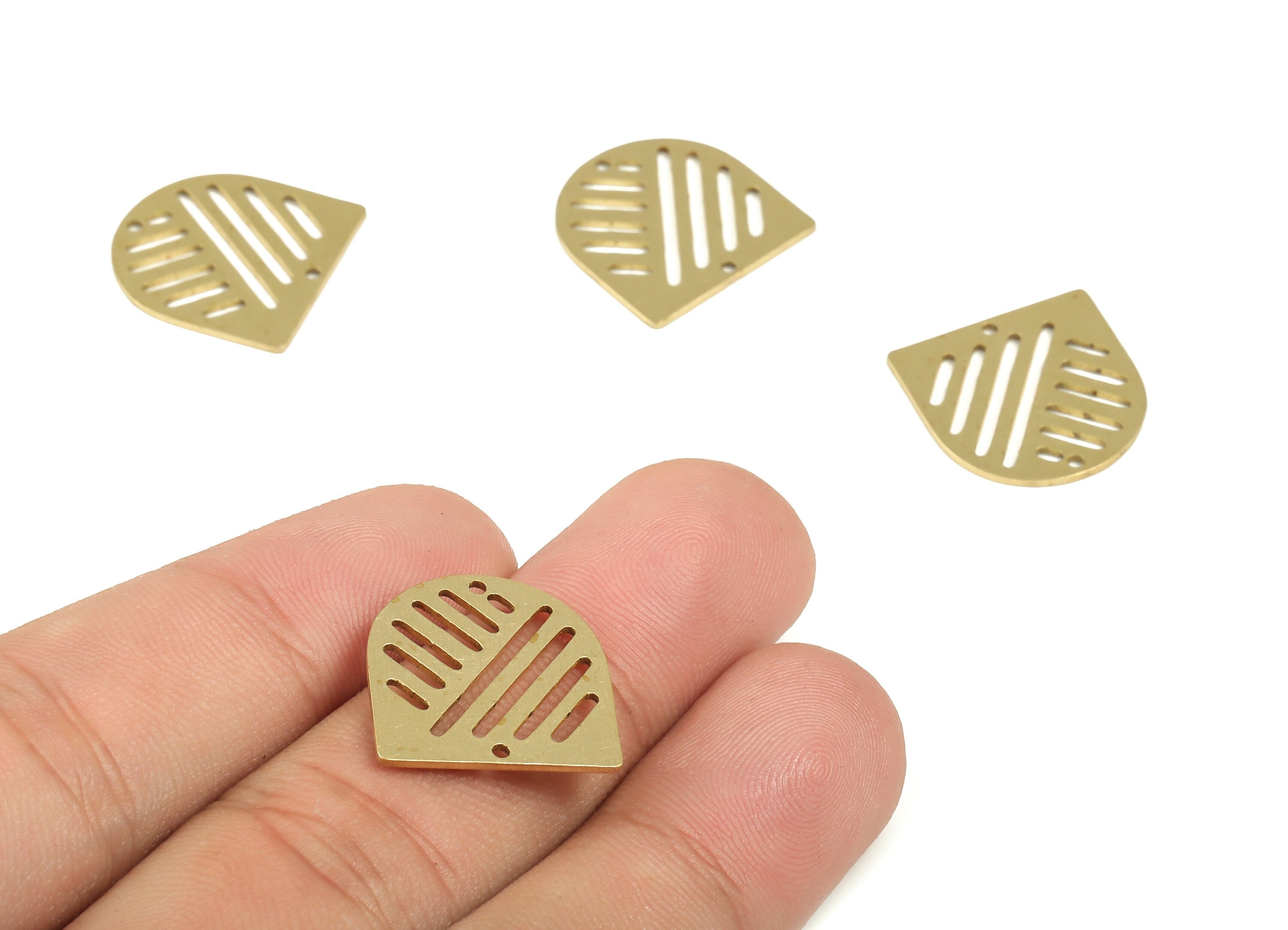Domed Earring Charms - Raw Brass Rainbow Half Round Charms - Half Oval Charms - Jewelry Making Supplies - 18.17x17.36x0.79mm - PP4226 - DOMEDBAZAAR