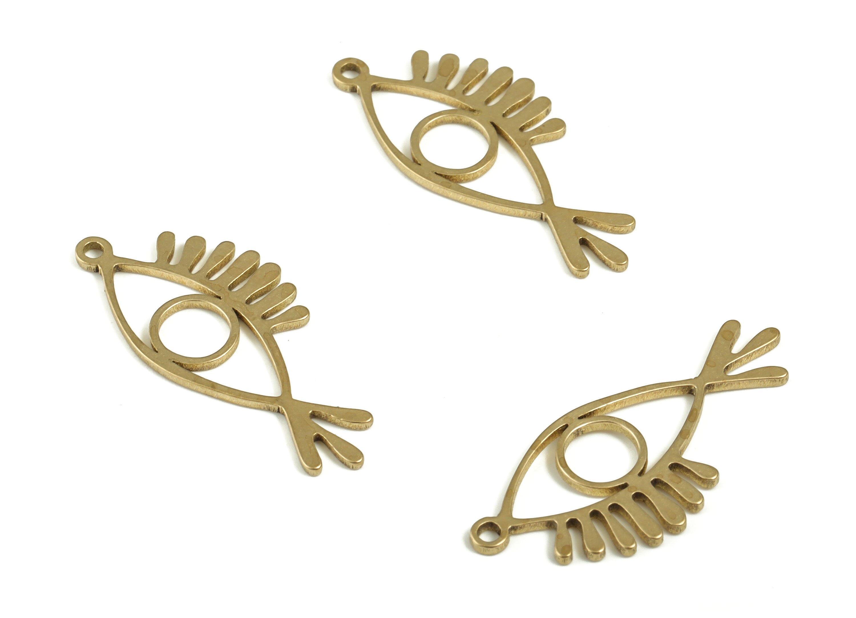 Brass Fish Eye Earring Charms - Raw Brass Fish Eyelash Pendant - Earrings Finding - Jewelry Making Supplies - 23.1x10.07x0.77mm - PP4189 - DOMEDBAZAAR