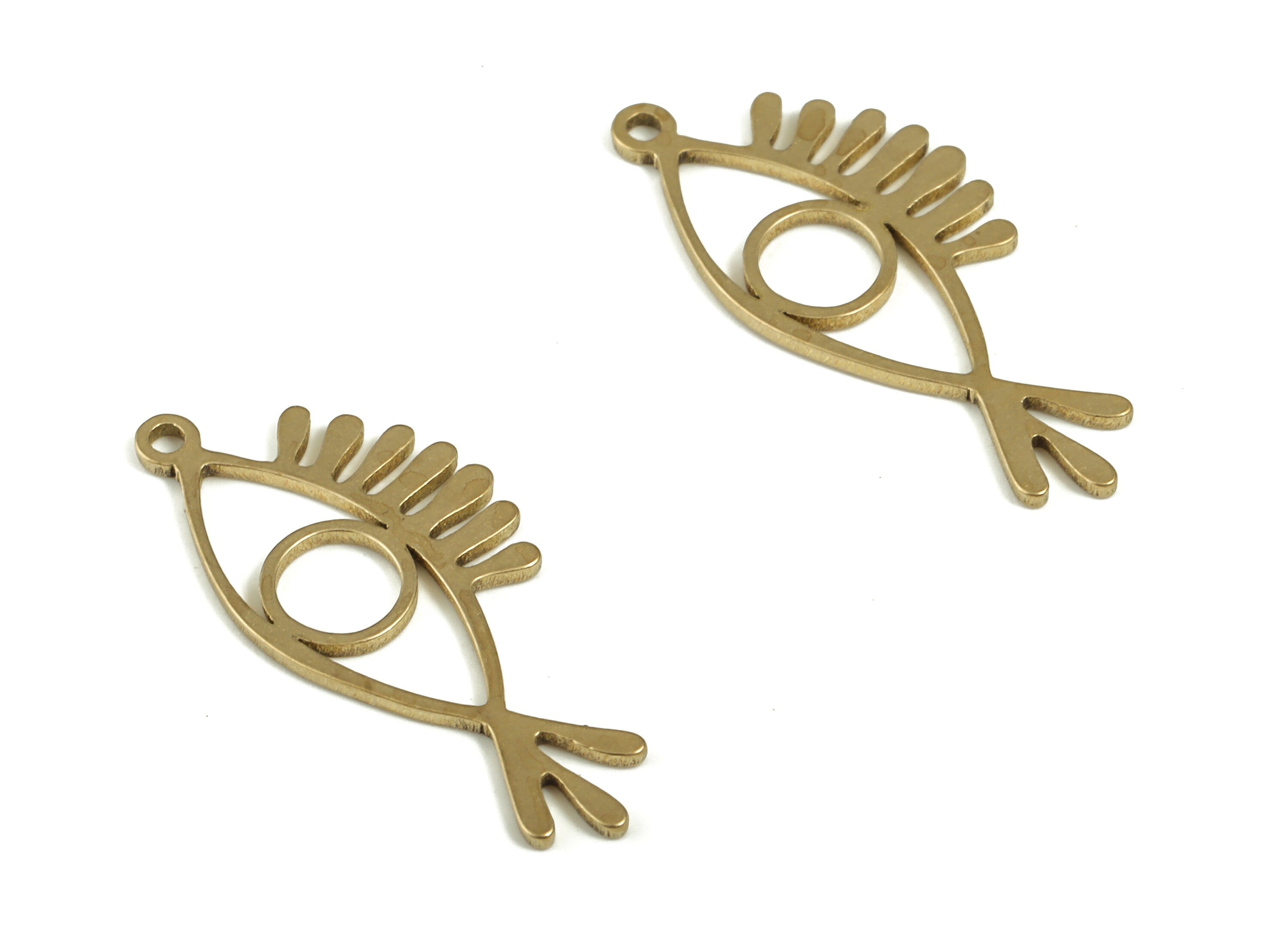 Brass Fish Eye Earring Charms - Raw Brass Fish Eyelash Pendant - Earrings Finding - Jewelry Making Supplies - 23.1x10.07x0.77mm - PP4189 - DOMEDBAZAAR