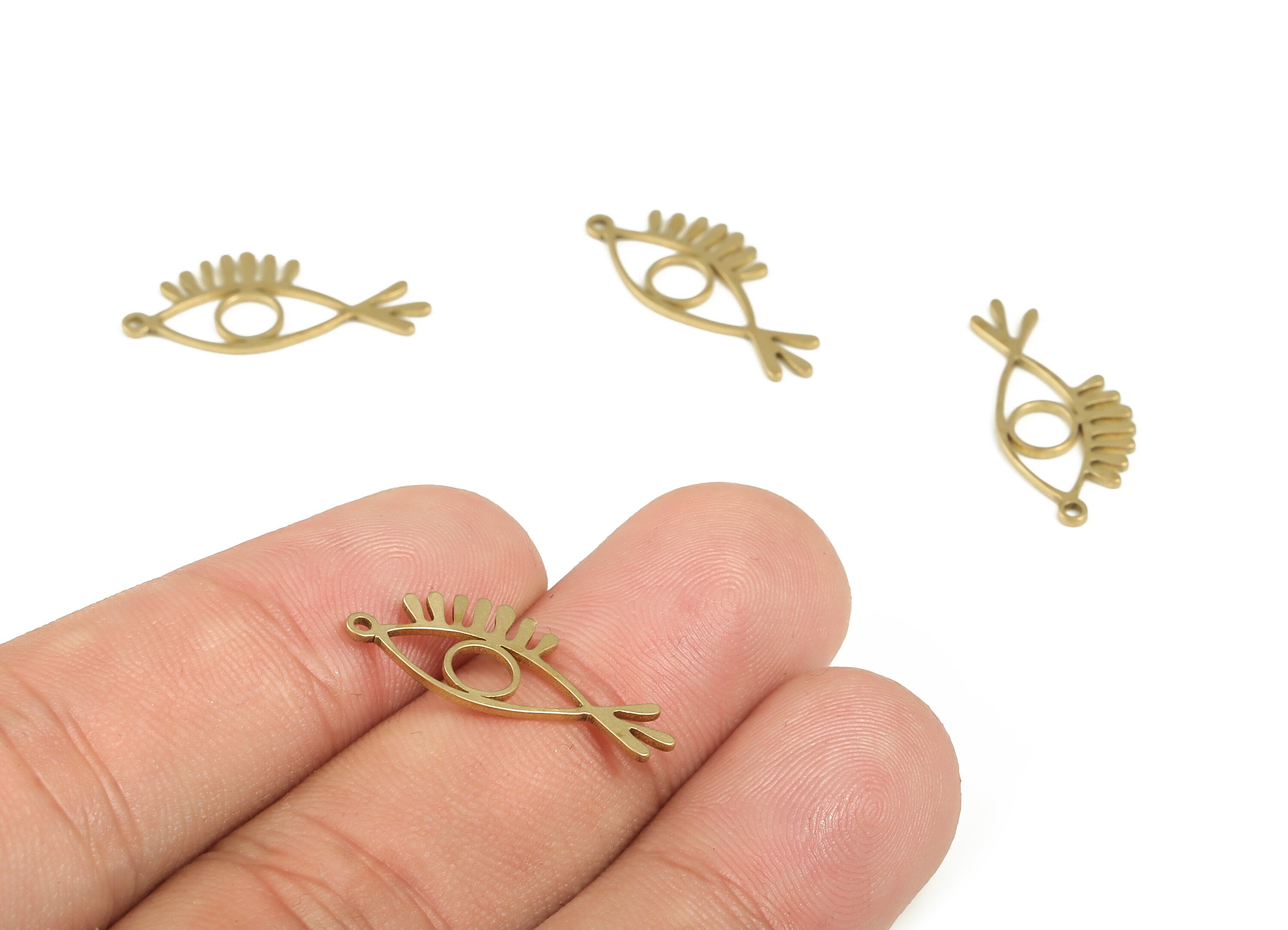 Brass Fish Eye Earring Charms - Raw Brass Fish Eyelash Pendant - Earrings Finding - Jewelry Making Supplies - 23.1x10.07x0.77mm - PP4189 - DOMEDBAZAAR