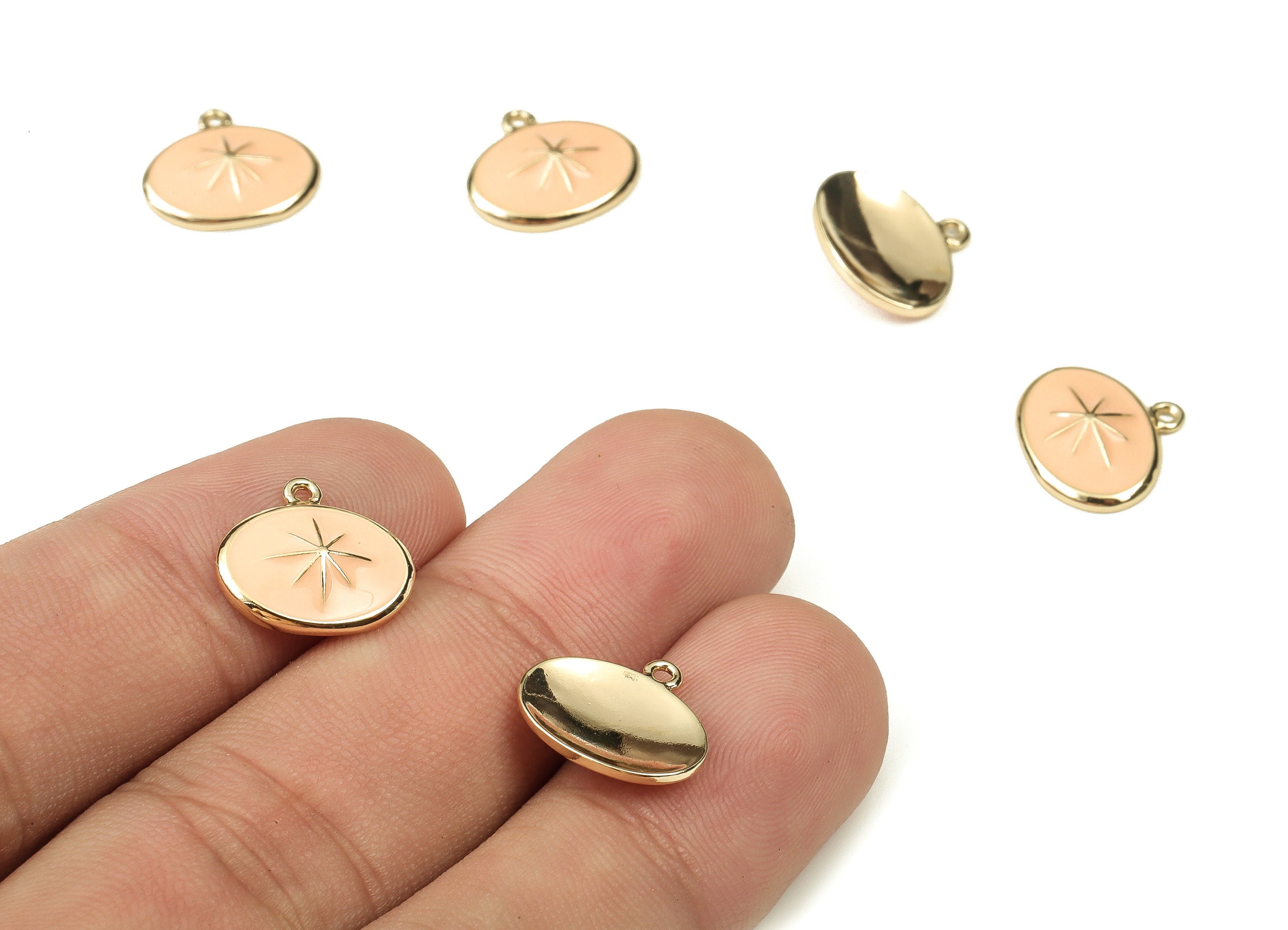 Brass Oval Charm Earring - Gold Star Pendant - 18K Real Gold Plated Brass - Jewelry Making Supplies - 13.23x12.08x1.05mm - RGP3738A - DOMEDBAZAAR