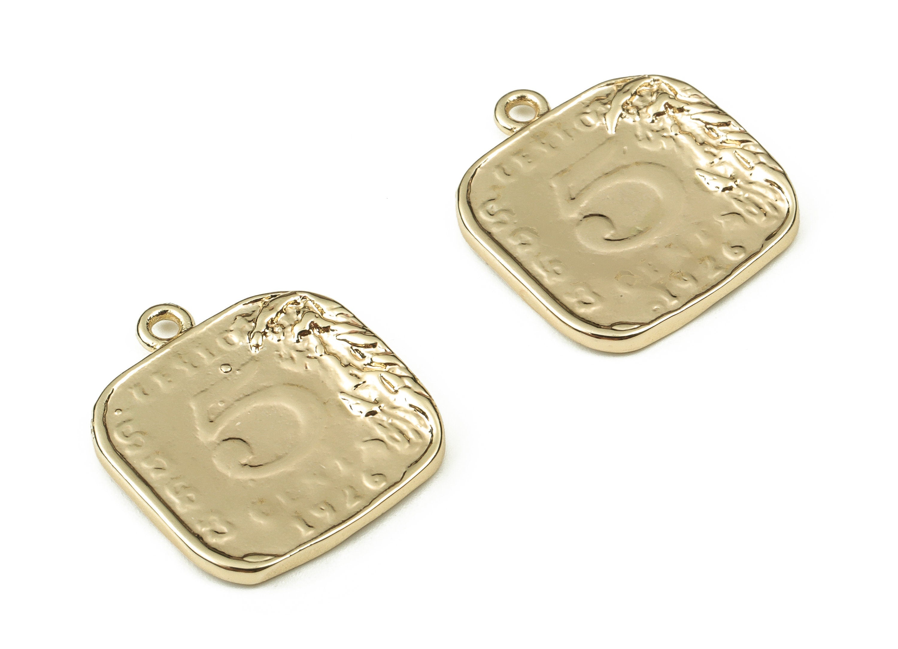 Brass Square Earring Charms - Gold Square Pendant - 18K Real Gold Plated Brass - Jewelry Making Supplies - 17.66x15.58x1.74mm - RGP3837 - DOMEDBAZAAR