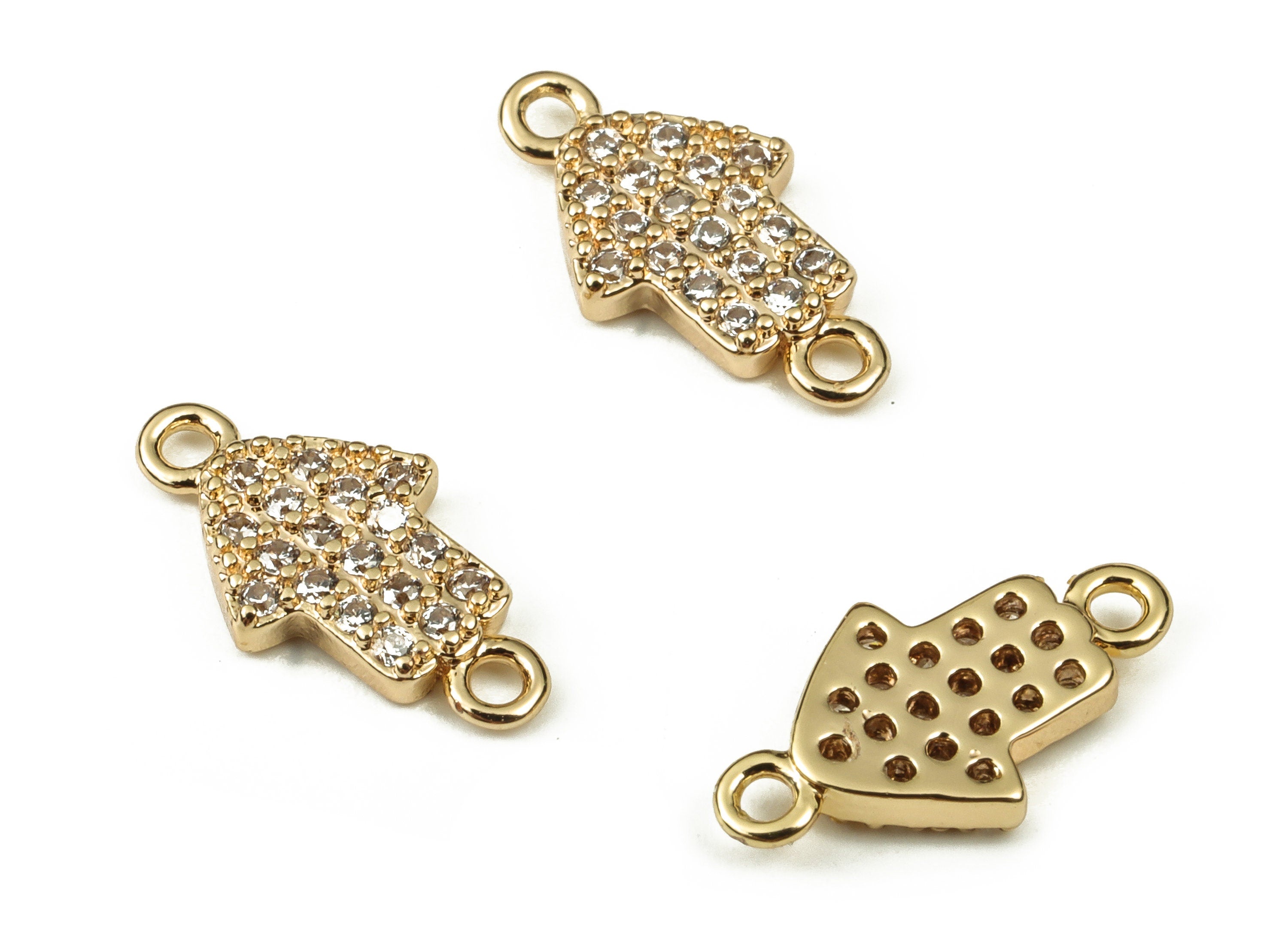 Brass Arrow Connector Charm – Zircon Arrow Pendant - 18K Real Gold Plated Brass - Jewelry Supplies - 12.98x7.18x1.7mm - RGP3406 - DOMEDBAZAAR