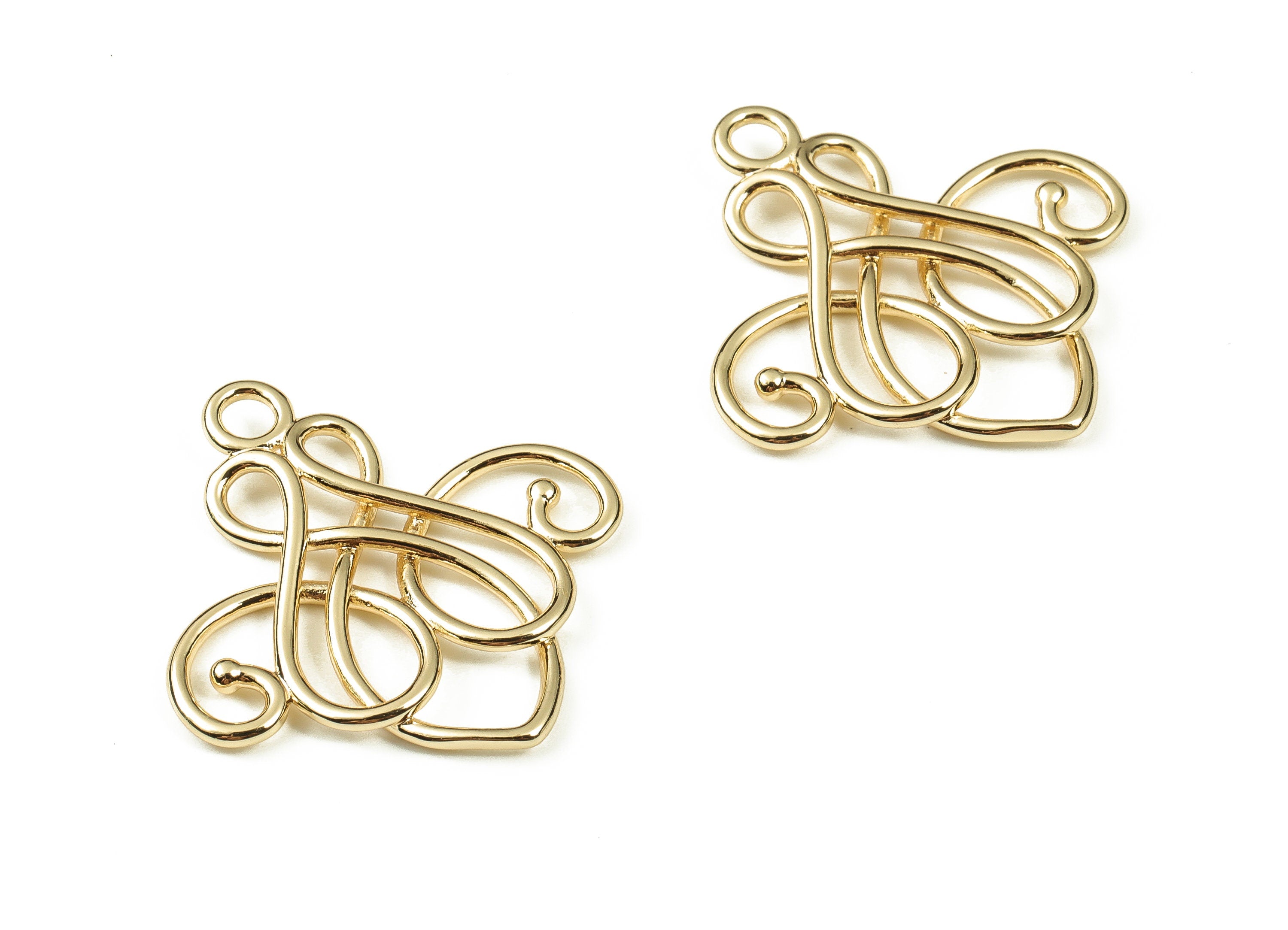 Brass Knot Earring Charms - Gold Symbol Pendant - 18K Real Gold Plated Brass - Jewelry Making Supplies - 31.38x29.78x2.46mm - RGP3814 - DOMEDBAZAAR