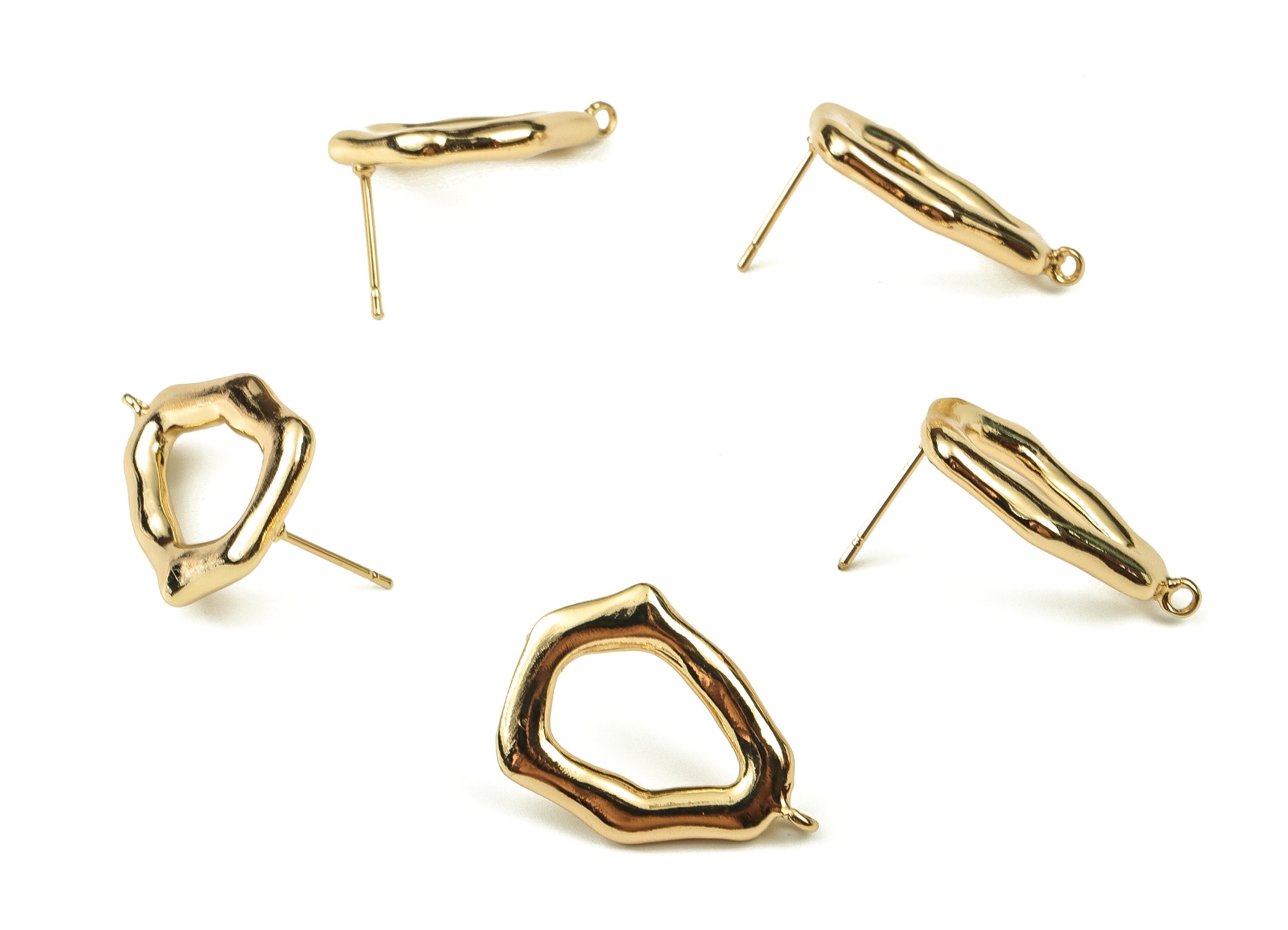 Brass Irregular Earring Post - Gold Irregular Earring Stud - 18K Real Gold Plated Brass - Brass Stud - 22.79x17.44x2.95mm - RGP3647 - DOMEDBAZAAR