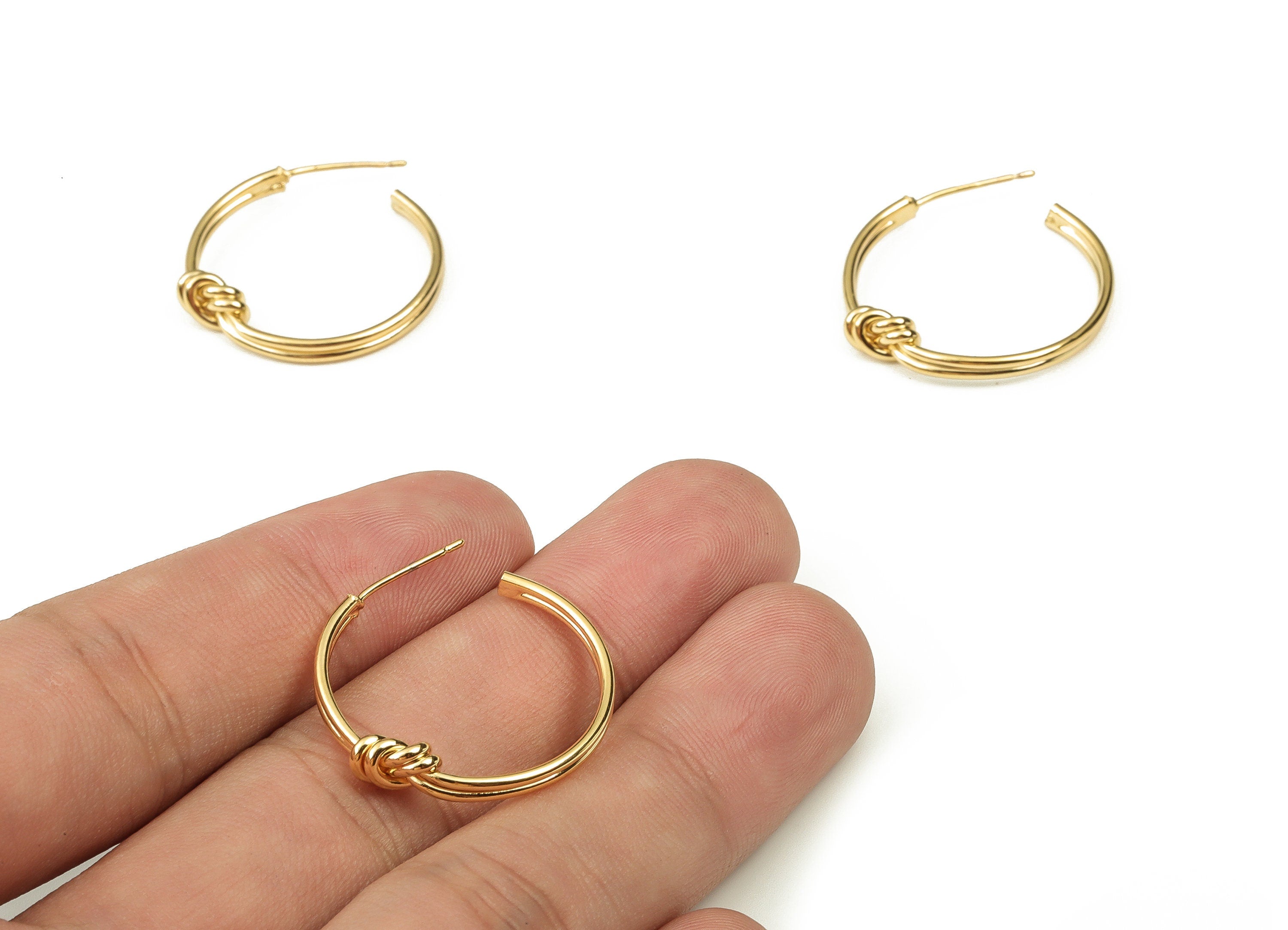 Brass C Earring Post - Gold Knot Earring Stud - 18K Real Gold Plated Brass - Brass Stud - Jewelry Supplies - 23.74x21.12x4.75mm - RGP3796 - DOMEDBAZAAR