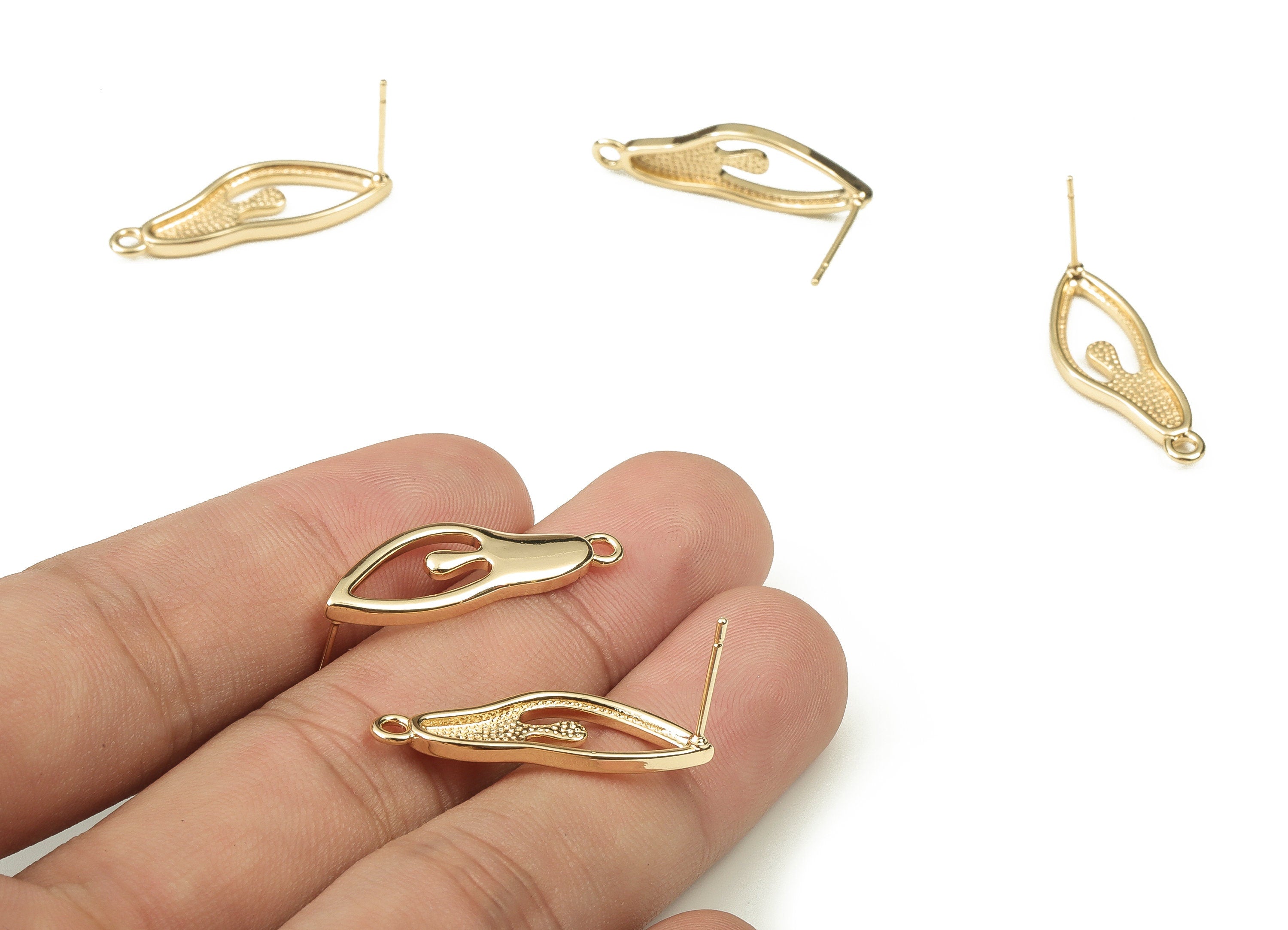 Brass Irregular Earring Post - Gold Irregular Earring Stud - 18K Real Gold Plated Brass - Stainless Steel Stud - 28x10x2.1mm - RGP3503 - DOMEDBAZAAR