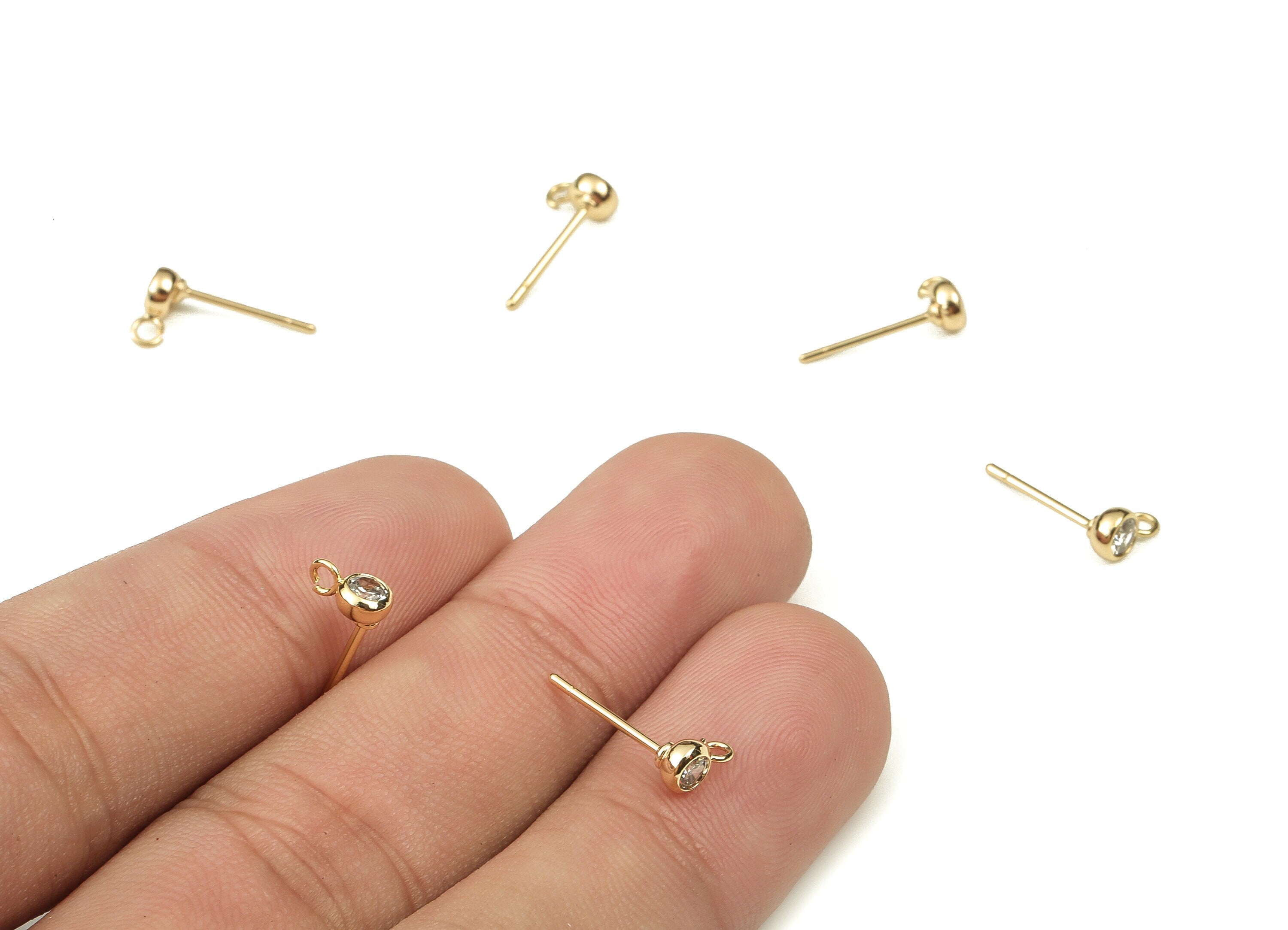 Brass Round Earring Stud With Zircons - Gold Circle Post - Stainless Steel Stud - 18K Real Gold Plated Brass – 3.98x3.98x2.07mm - RGP3754 - DOMEDBAZAAR
