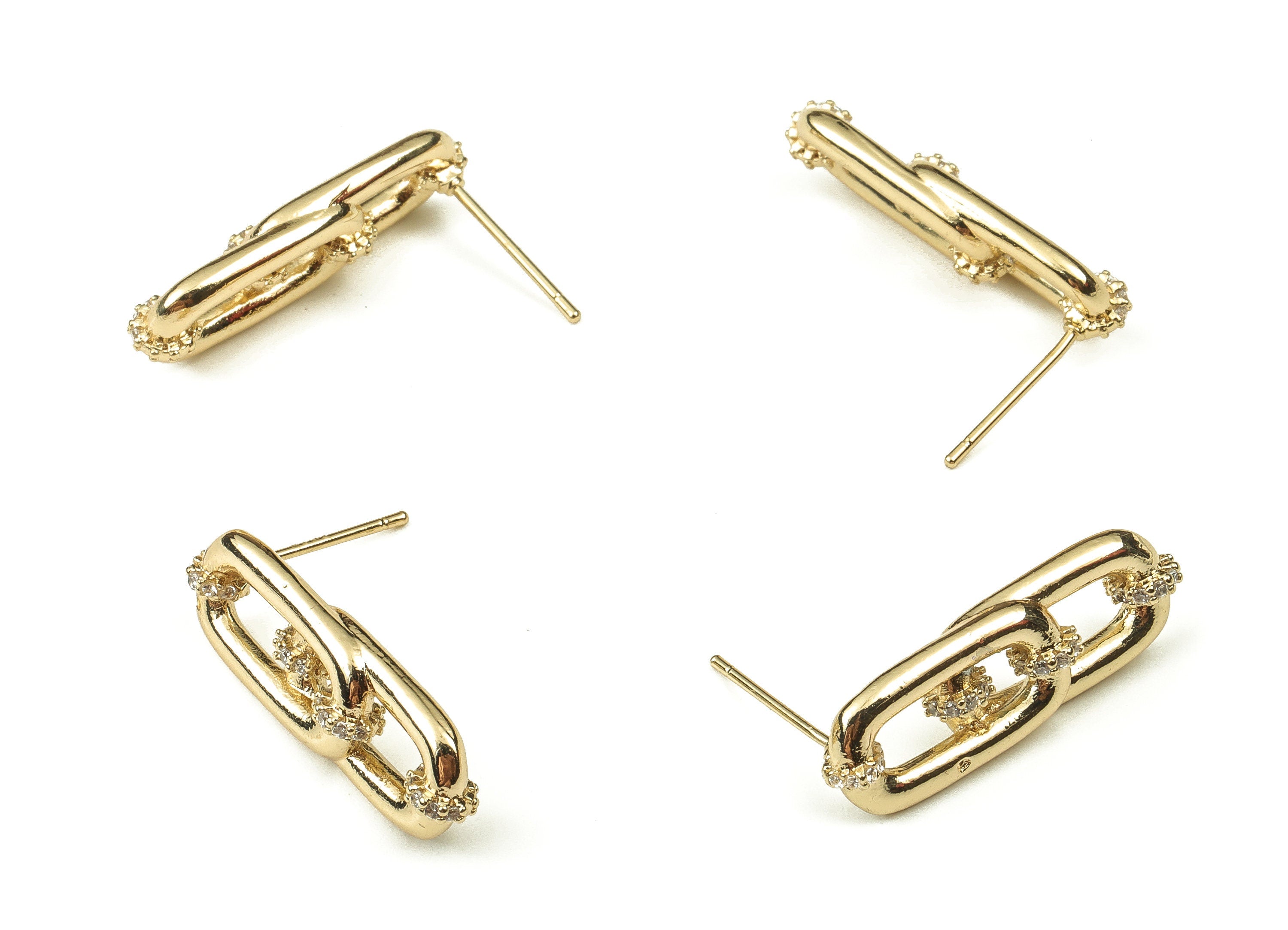 Brass Rectangle Earring Stud – Zircon Rectangle Post Earring - Stainless Steel Stud - 18K Gold Plated Brass – 25.85x9.06x5.52mm - RGP3418 - DOMEDBAZAAR