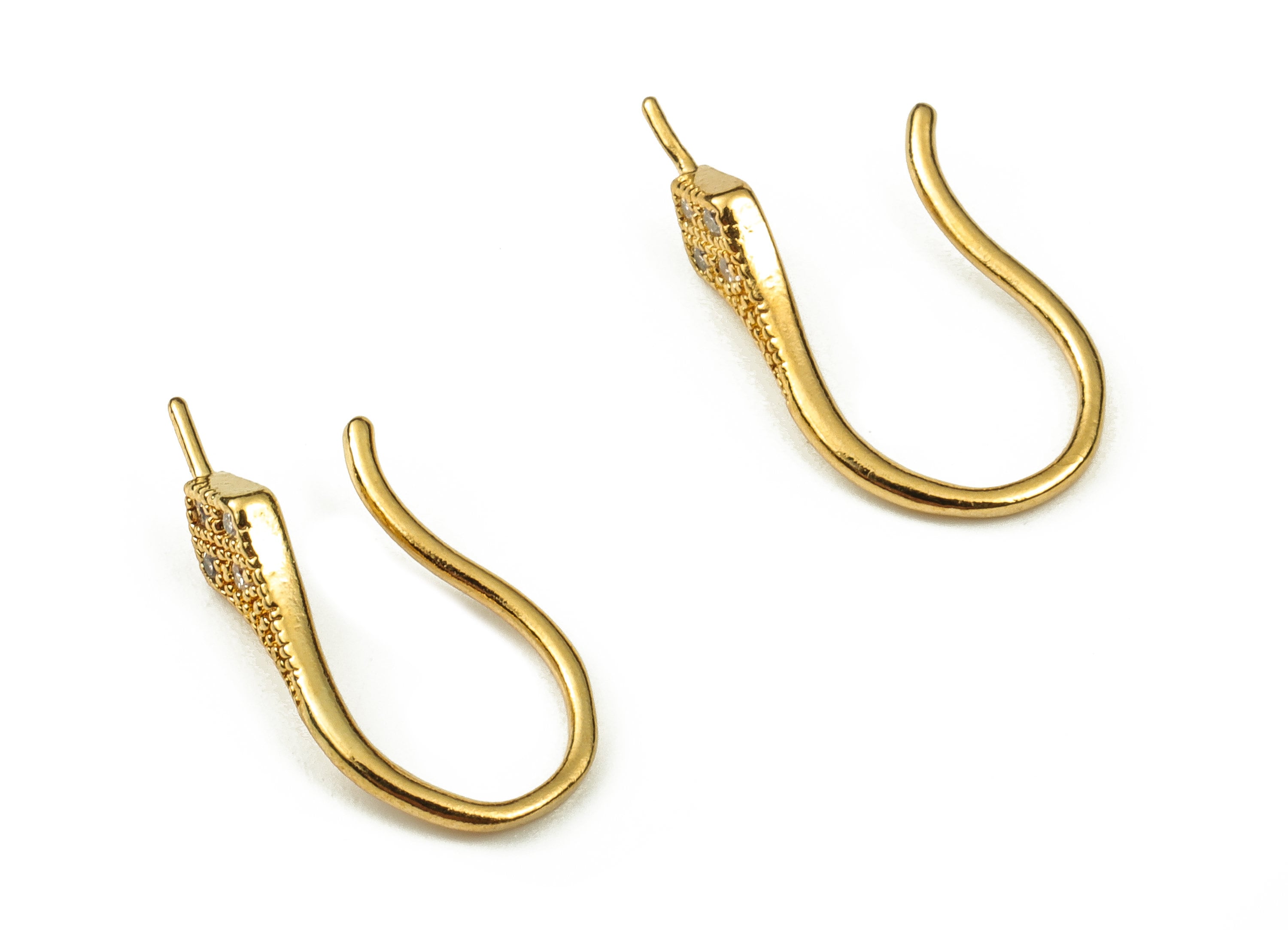 Brass Earring Wires With Zircons - Gold Earring Hooks - 18K Real Gold Plated Brass - Jewellery Making Supplies - 15.97x8.24x1.41mm - RGP3755 - DOMEDBAZAAR