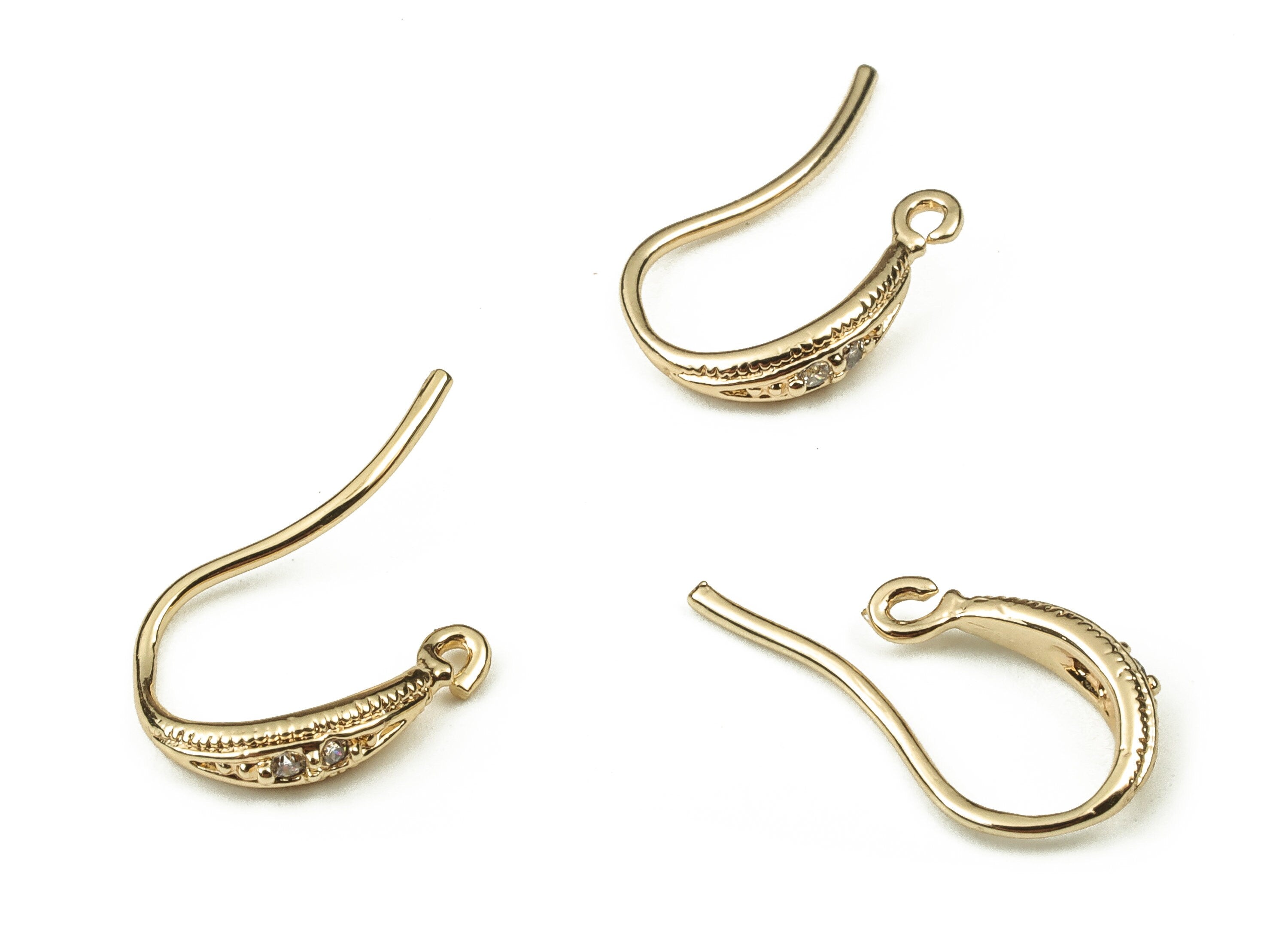 Brass Earring Wires With Zircons - Gold Earring Hooks - 18K Real Gold Plated Brass - Jewellery Making Supplies - 16.06x9.64x1.34mm - RGP3834 - DOMEDBAZAAR
