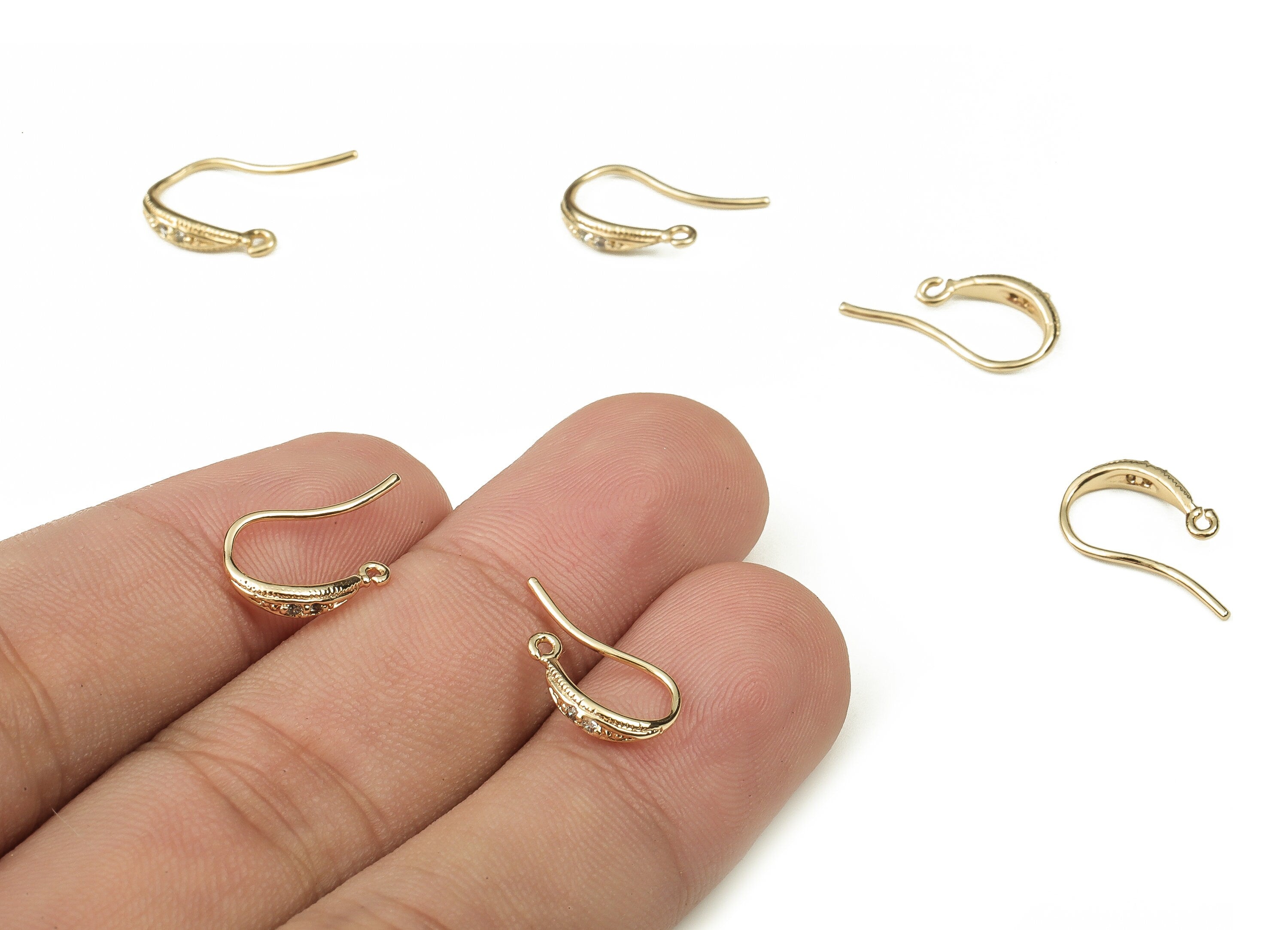 Brass Earring Wires With Zircons - Gold Earring Hooks - 18K Real Gold Plated Brass - Jewellery Making Supplies - 16.06x9.64x1.34mm - RGP3834 - DOMEDBAZAAR