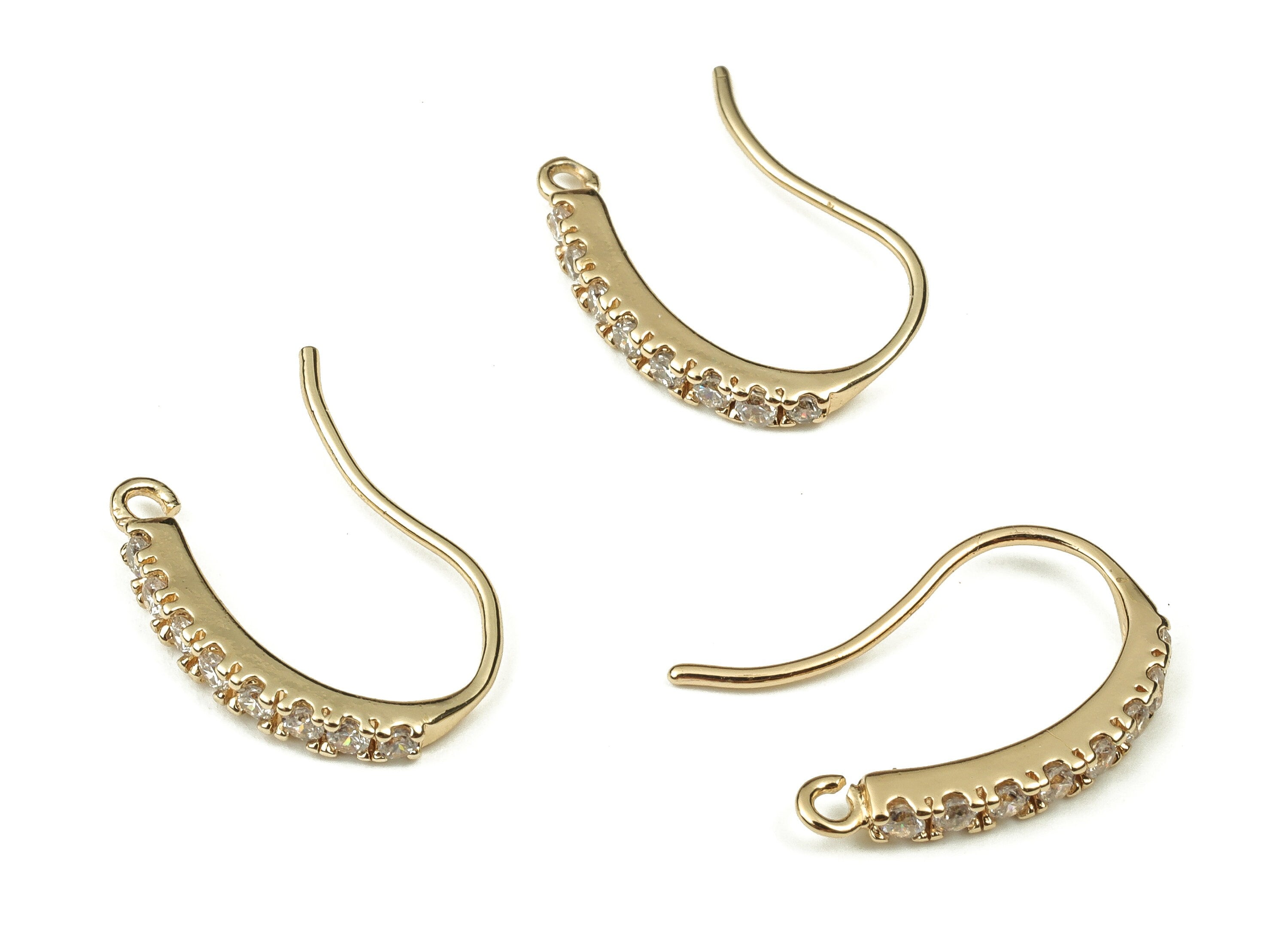 Brass Earring Wires With Zircons - Gold Earring Hooks - 18K Real Gold Plated Brass - Jewellery Making Supplies - 16.68x12.47x2.1mm - RGP3854 - DOMEDBAZAAR