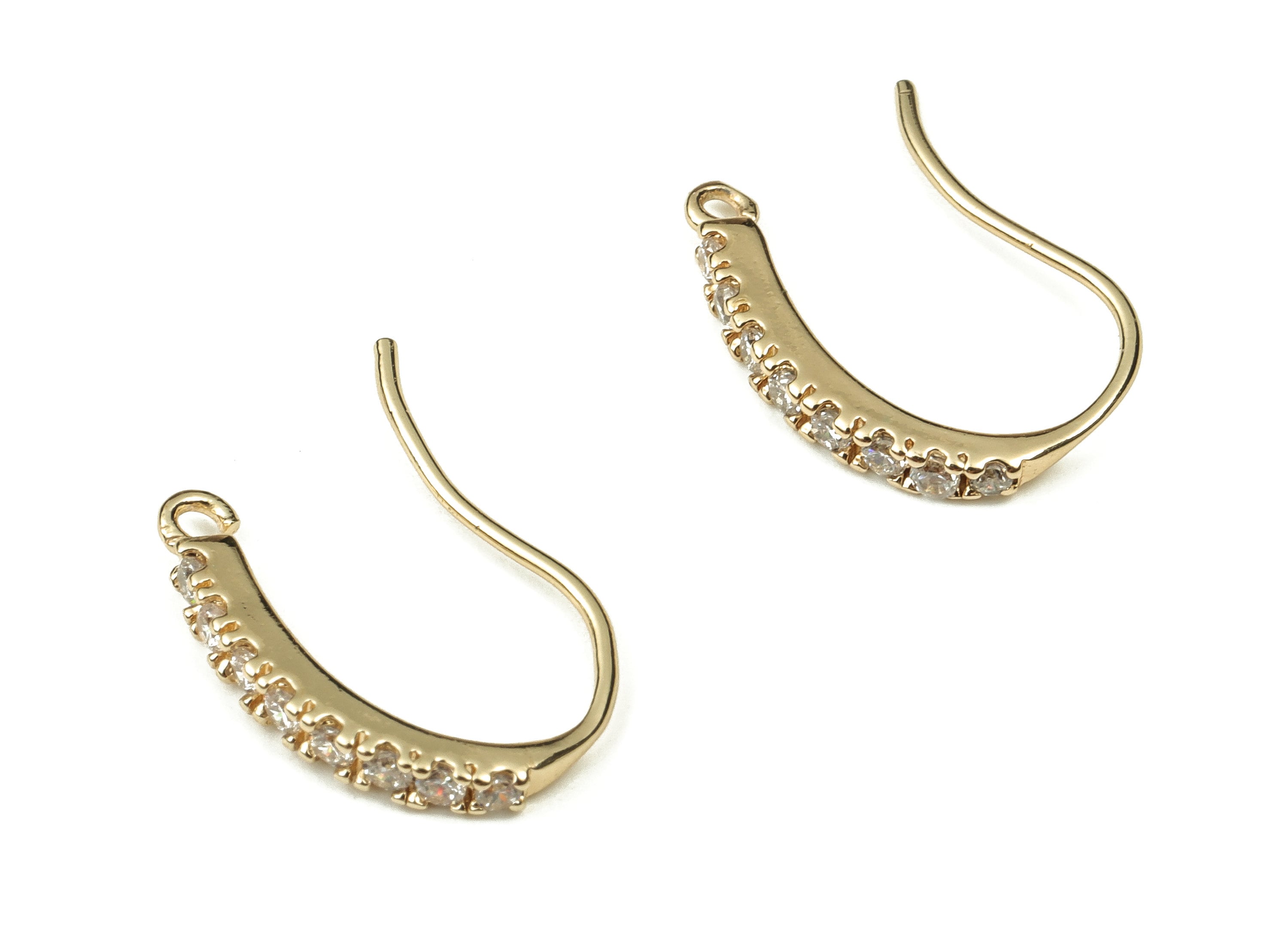 Brass Earring Wires With Zircons - Gold Earring Hooks - 18K Real Gold Plated Brass - Jewellery Making Supplies - 16.68x12.47x2.1mm - RGP3854 - DOMEDBAZAAR