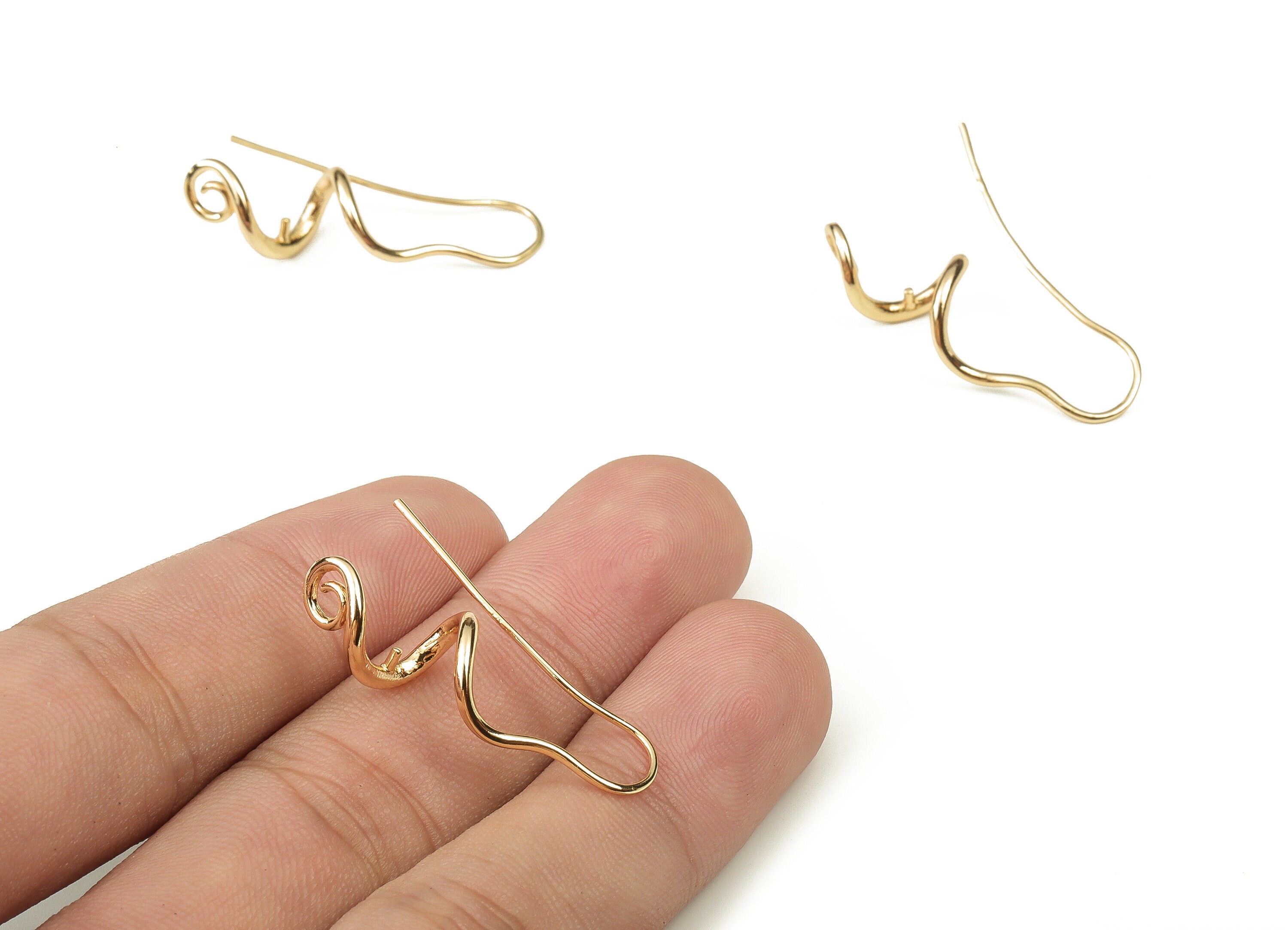 Gold Plating Earring Hooks - Brass Geometry Earring Wire - 18K Real Gold Plated Brass - Jewelry Making Supplies - 33.77x12.1x1.9mm - RGP3802 - DOMEDBAZAAR