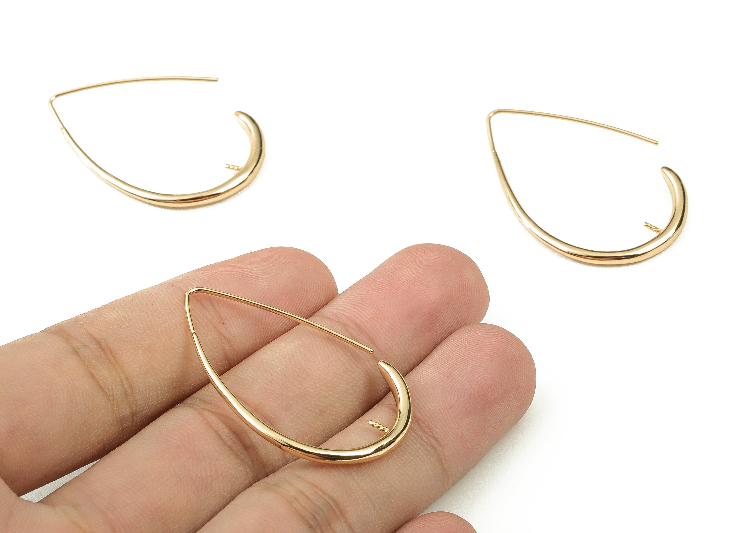 Gold Drop Earring Hooks - Brass Drop Earring Wire - 18K Real Gold Plated Brass - Jewelry Making Supplies - 39.36x25.23x2.21mm - RGP3816 - DOMEDBAZAAR