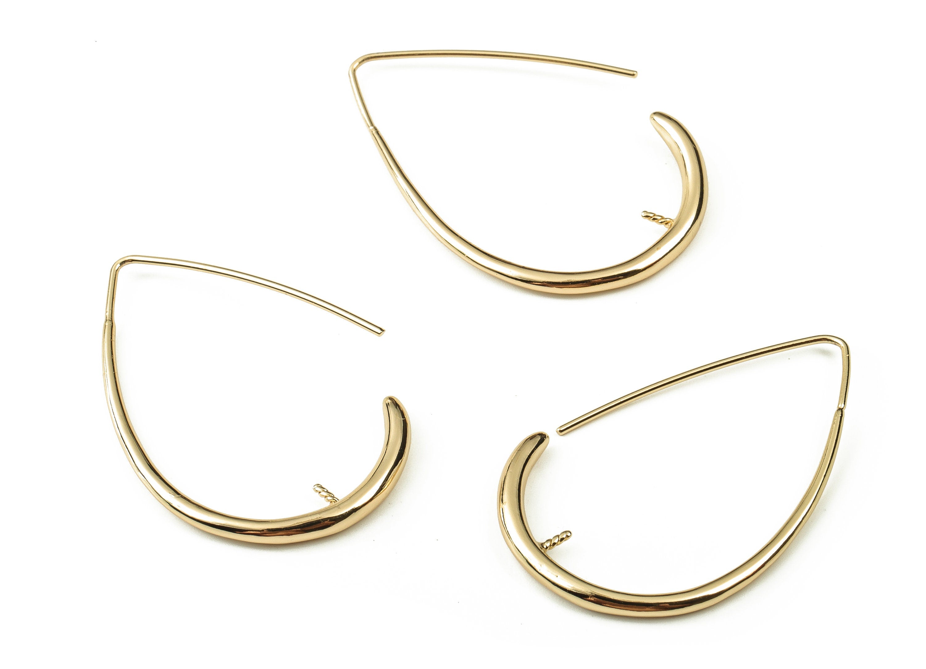 Gold Drop Earring Hooks - Brass Drop Earring Wire - 18K Real Gold Plated Brass - Jewelry Making Supplies - 39.36x25.23x2.21mm - RGP3816 - DOMEDBAZAAR