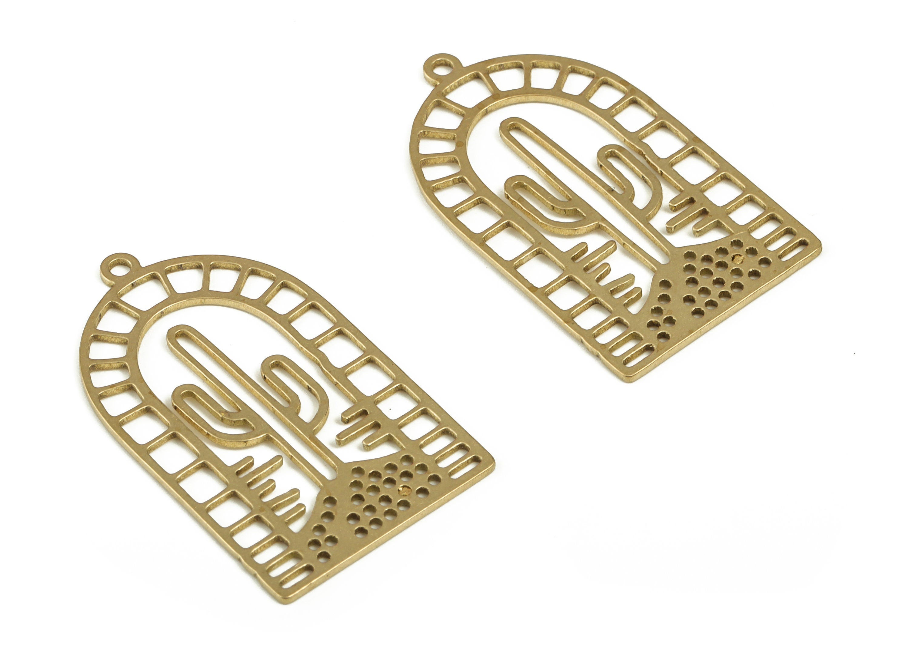 Cactus Mountain Pendant - Raw Brass Domed Cactus Earring Charms - Earrings Finding - Jewelry Making Supplies - 35.22x20.64x0.76mm - PP4252 - DOMEDBAZAAR