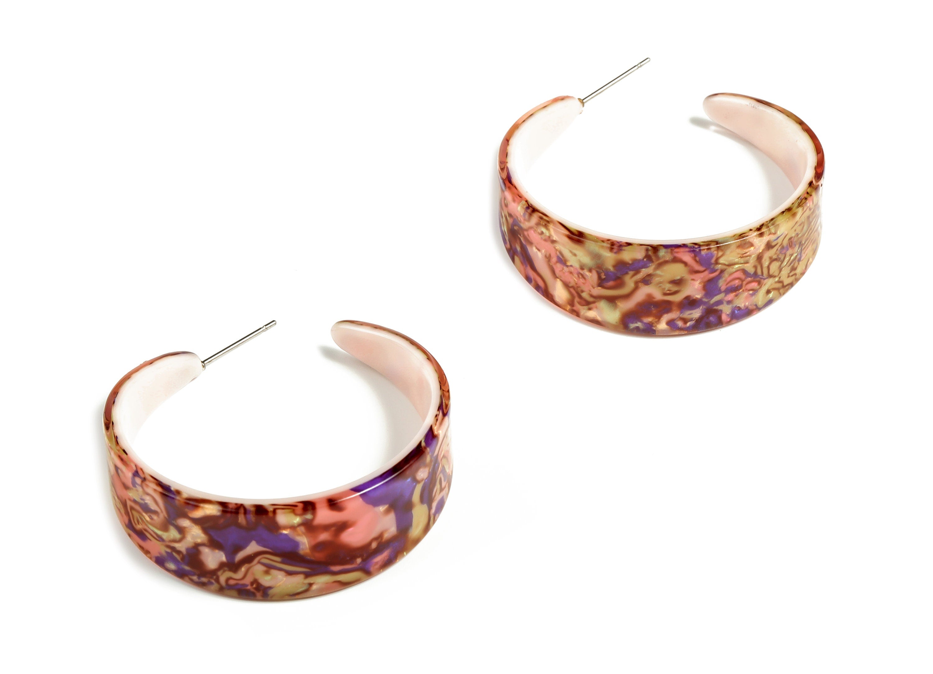 Acrylic Open Hoop Earrings Stud - Open Hoop Stud Earrings – Round Earring Post – Gold Tone Plated Stud -43.22x14.32x2.81mm - AC2295-A447 - DOMEDBAZAAR