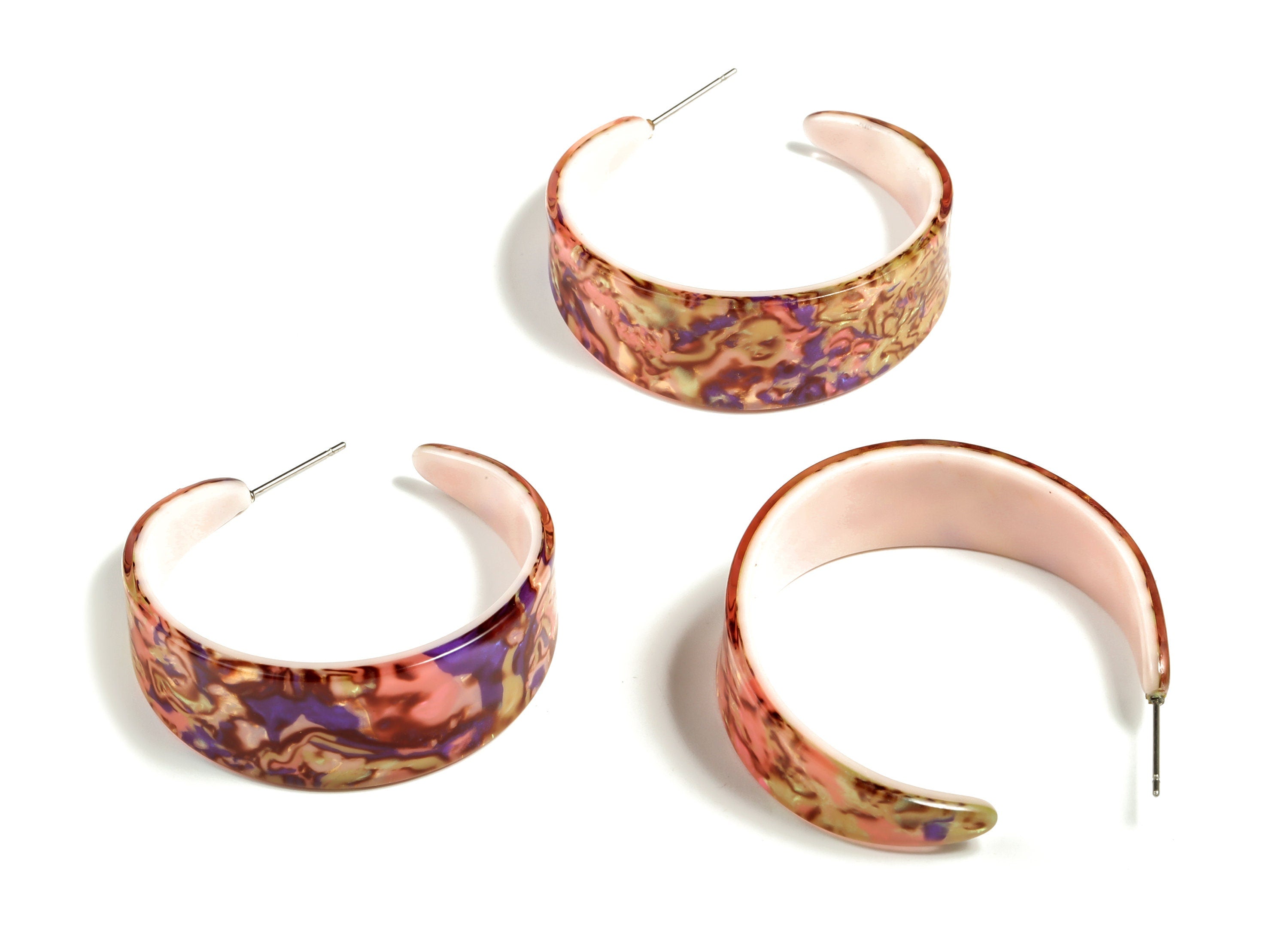 Acrylic Open Hoop Earrings Stud - Open Hoop Stud Earrings – Round Earring Post – Gold Tone Plated Stud -43.22x14.32x2.81mm - AC2295-A447 - DOMEDBAZAAR