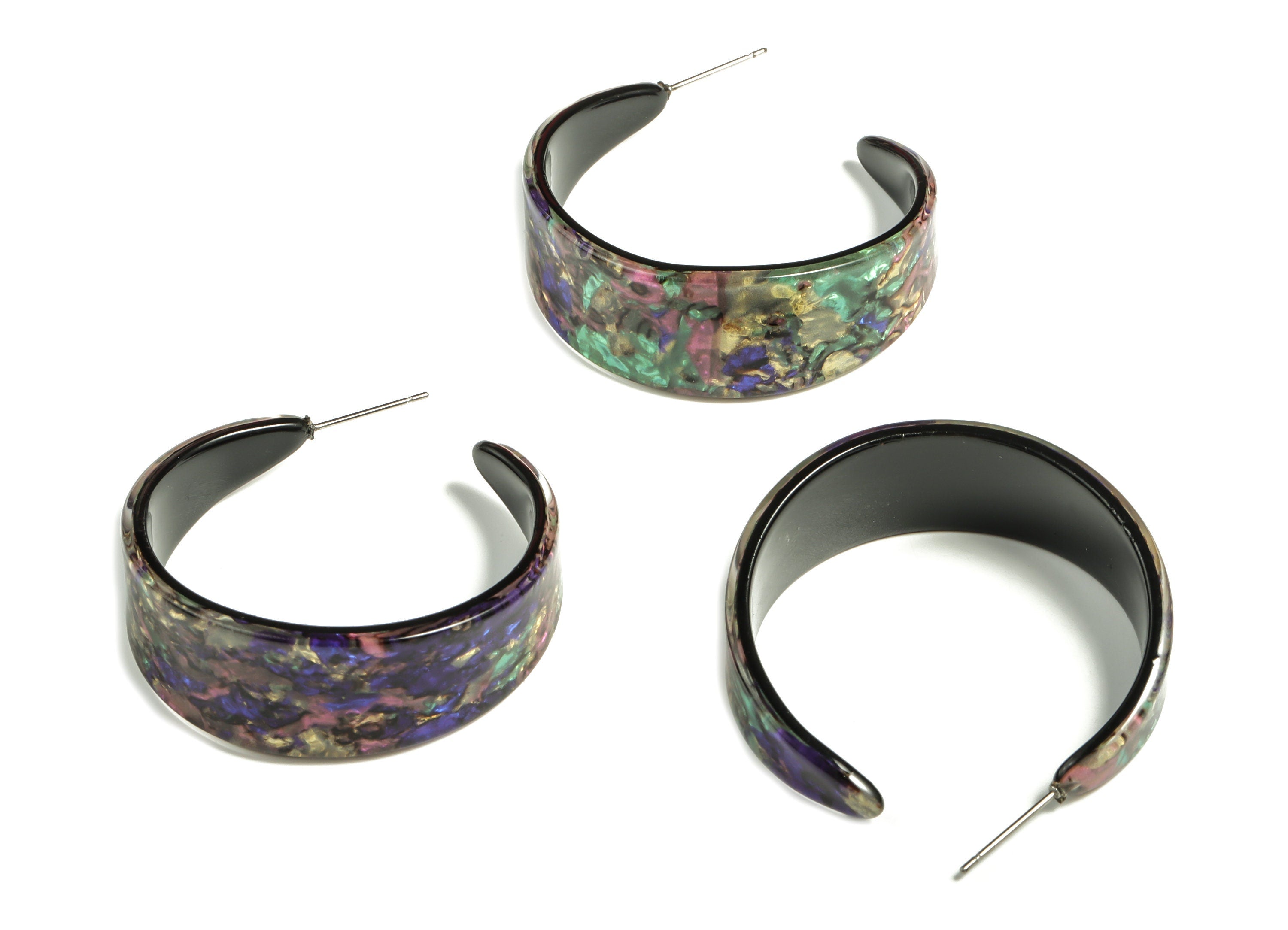 Acrylic Open Hoop Earring Studs - Acrylic Stud Earrings - Round Earring Post – Gold Tone Plated Stud – Code: A652 -14.36x2.84mm- AC2295-A652 - DOMEDBAZAAR