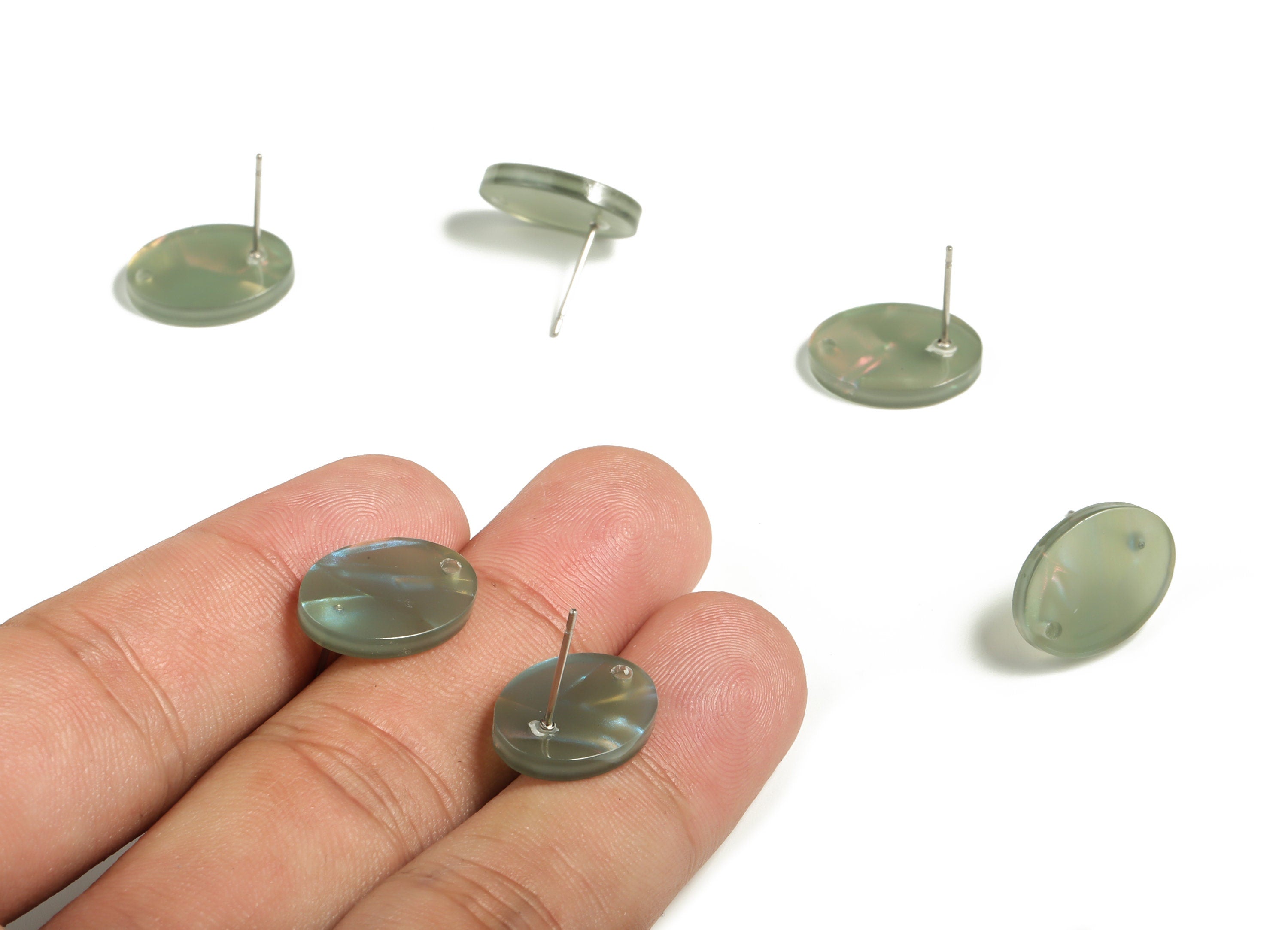 Acrylic Oval Earring Post - Acrylic Oval Stud - 316 Surgical Stainless Steel Stud - Color Code: A655 - 16.15x12.21x2.56mm - AC2294-A655 - DOMEDBAZAAR