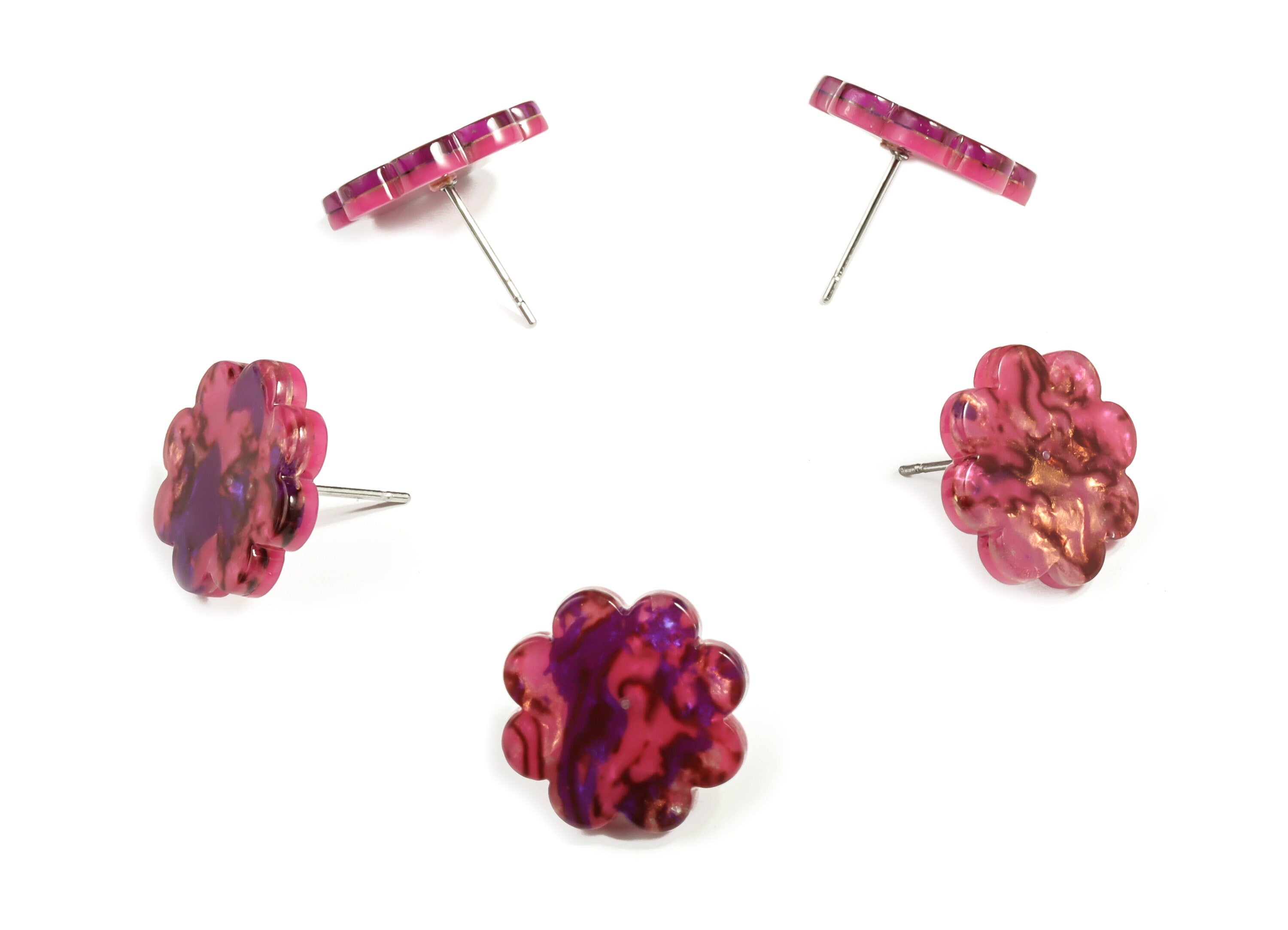 Acrylic Flower Earring Post - Acrylic Flower Stud - 316 Surgical Stainless Steel Stud - Color Code: A651 - 16.29x16.21x2.05mm - AC2293-A651 - DOMEDBAZAAR