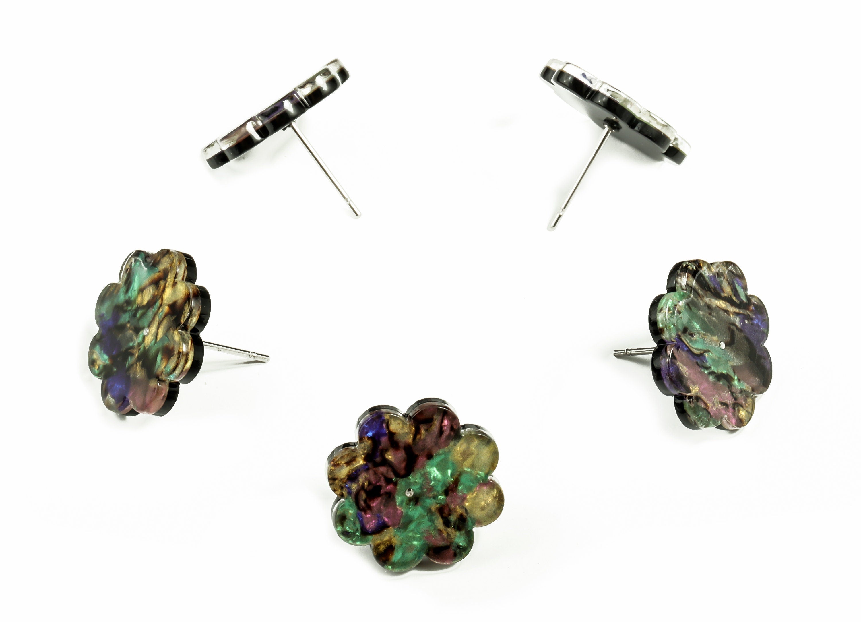 Acrylic Flower Earring Post - Acrylic Flower Stud - 316 Surgical Stainless Steel Stud - Color Code: A652 - 16.68x16.66x2.51mm - AC2293-A652 - DOMEDBAZAAR