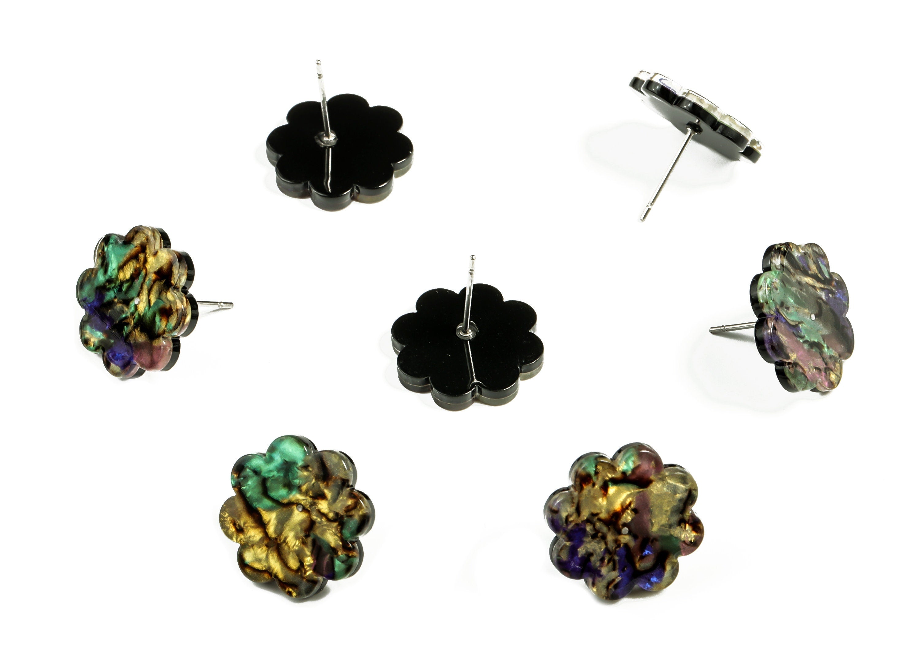 Acrylic Flower Earring Post - Acrylic Flower Stud - 316 Surgical Stainless Steel Stud - Color Code: A652 - 16.68x16.66x2.51mm - AC2293-A652 - DOMEDBAZAAR