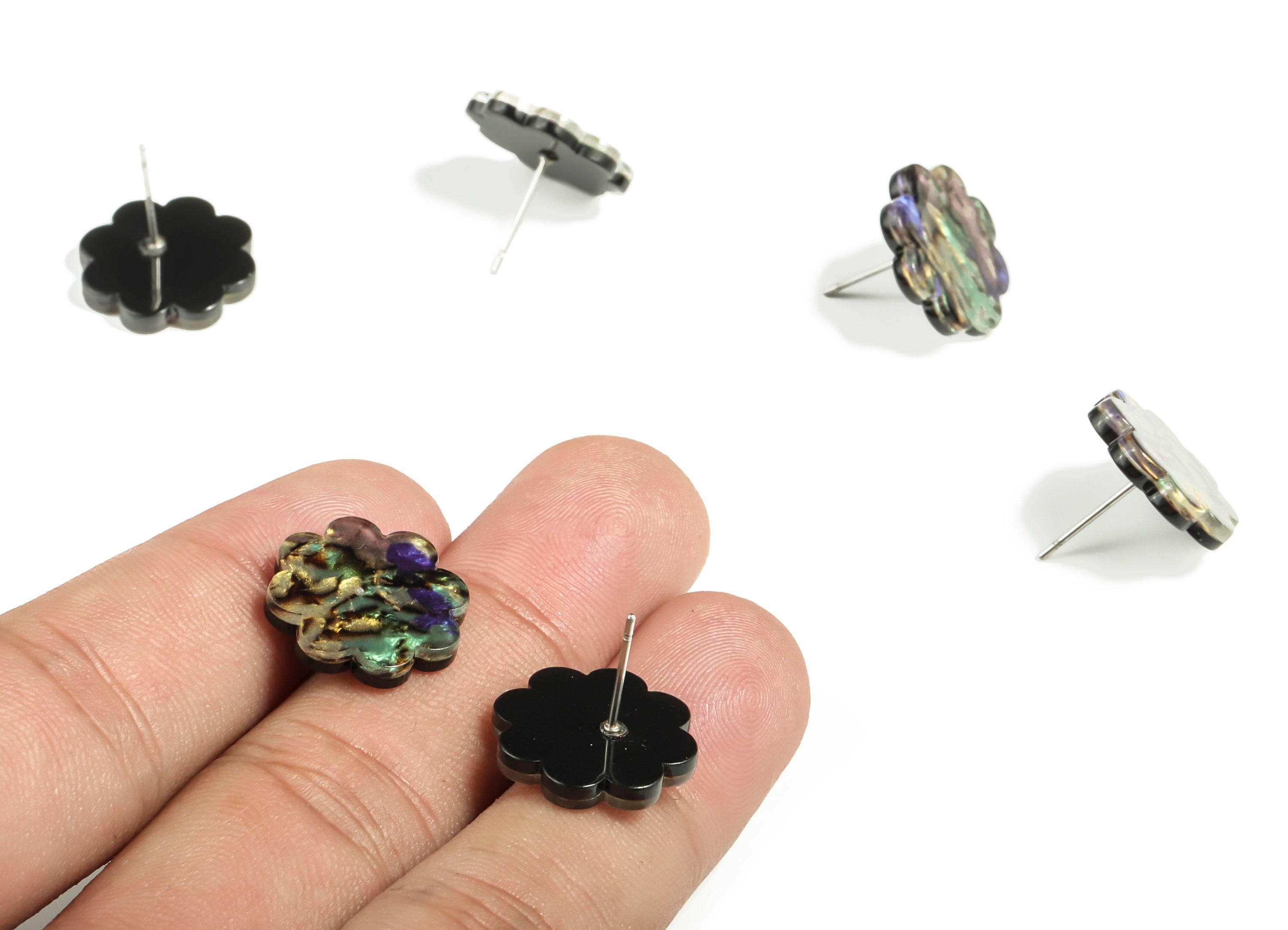 Acrylic Flower Earring Post - Acrylic Flower Stud - 316 Surgical Stainless Steel Stud - Color Code: A652 - 16.68x16.66x2.51mm - AC2293-A652 - DOMEDBAZAAR