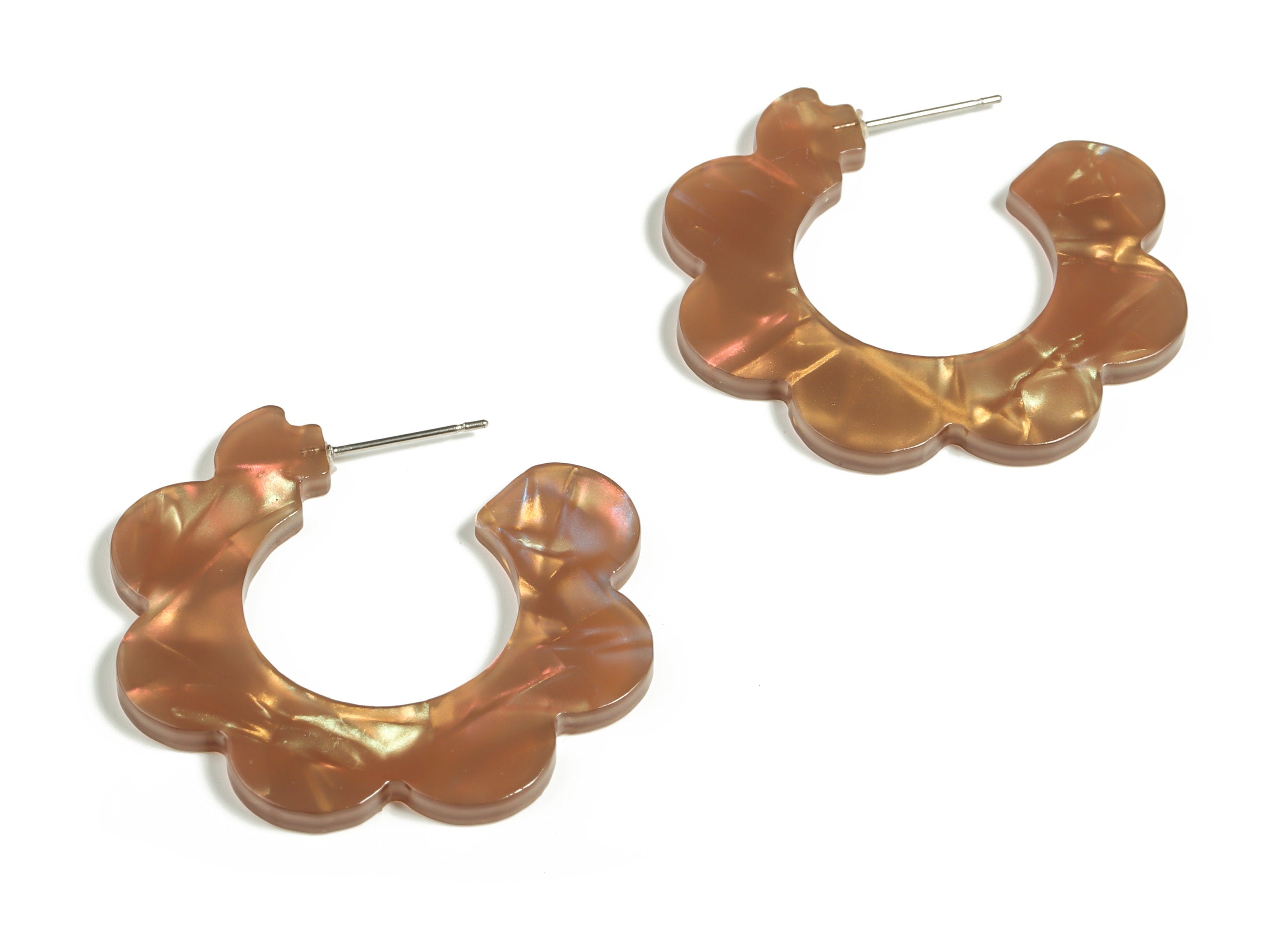 Acrylic Flower Hoops Earring - Open Hoop Studs - Earring Post – Gold Tone Plated Stud – Color Code A653 - 41.02x40.65x2.56mm- AC2292-A653 - DOMEDBAZAAR