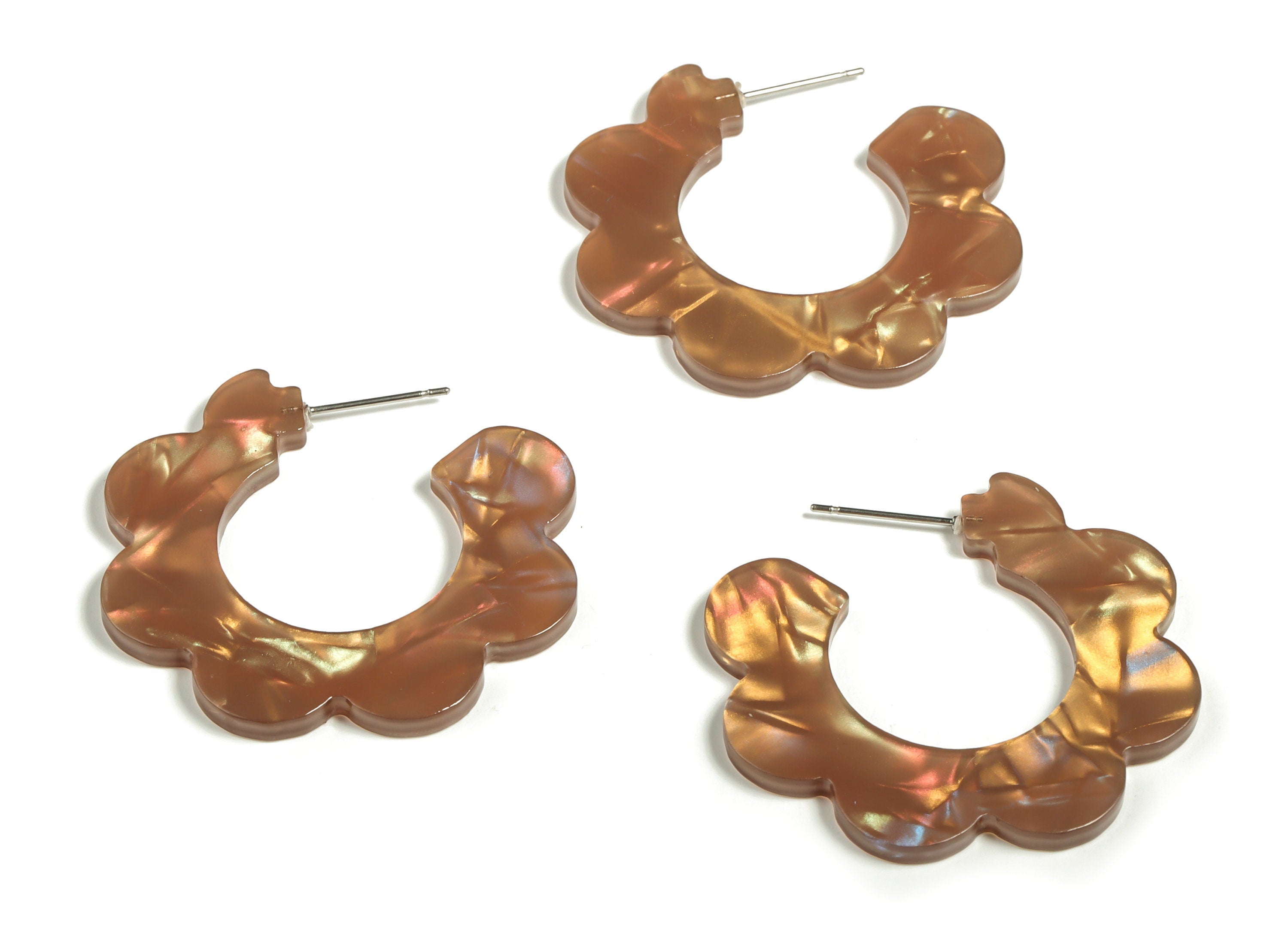 Acrylic Flower Hoops Earring - Open Hoop Studs - Earring Post – Gold Tone Plated Stud – Color Code A653 - 41.02x40.65x2.56mm- AC2292-A653 - DOMEDBAZAAR