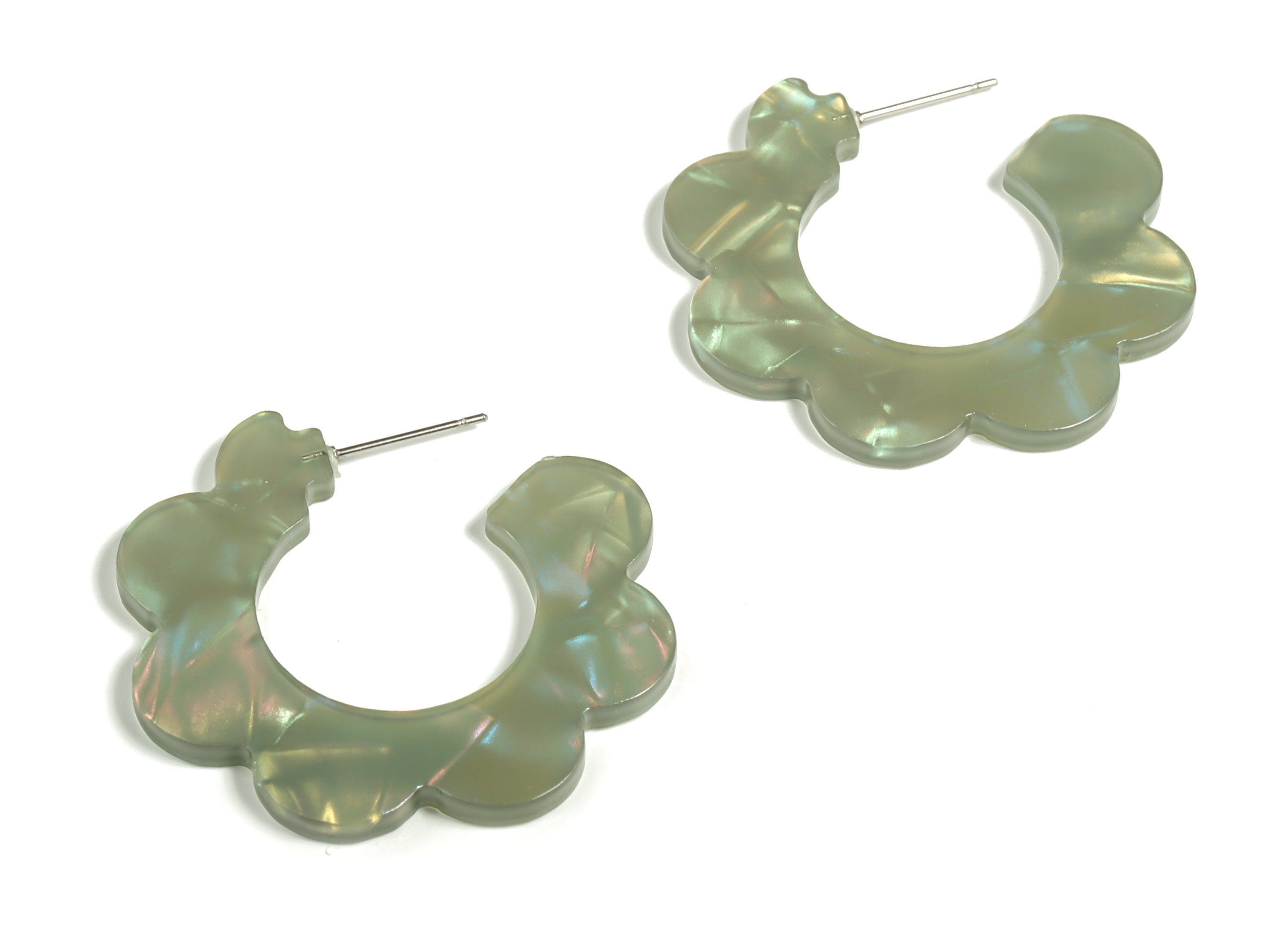 Acrylic Flower Hoops Earring - Open Hoop Earrings Stud – Earring Post - Gold Tone Plated Stud - Code A655 -40.63x40.62x2.59mm - AC2292-A655 - DOMEDBAZAAR