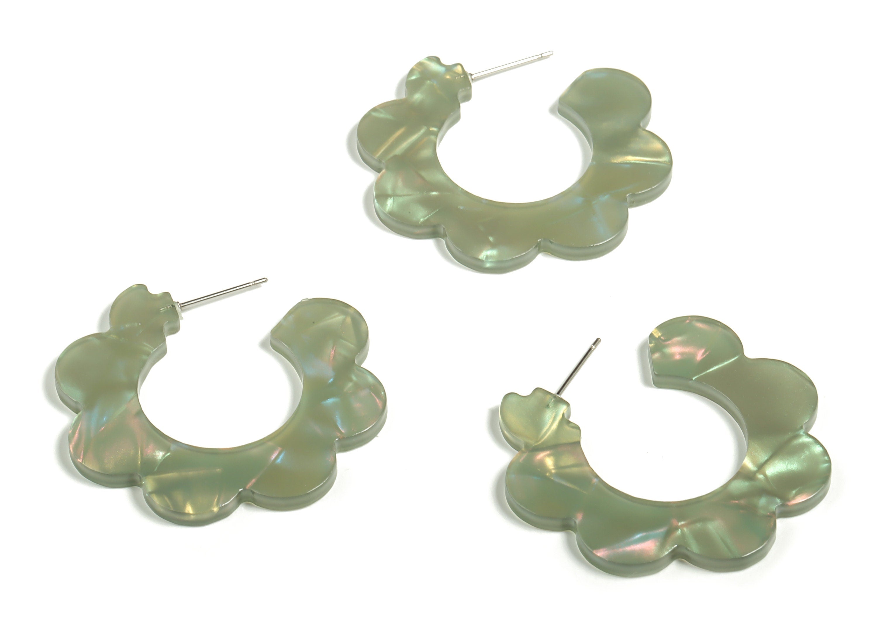 Acrylic Flower Hoops Earring - Open Hoop Earrings Stud – Earring Post - Gold Tone Plated Stud - Code A655 -40.63x40.62x2.59mm - AC2292-A655 - DOMEDBAZAAR