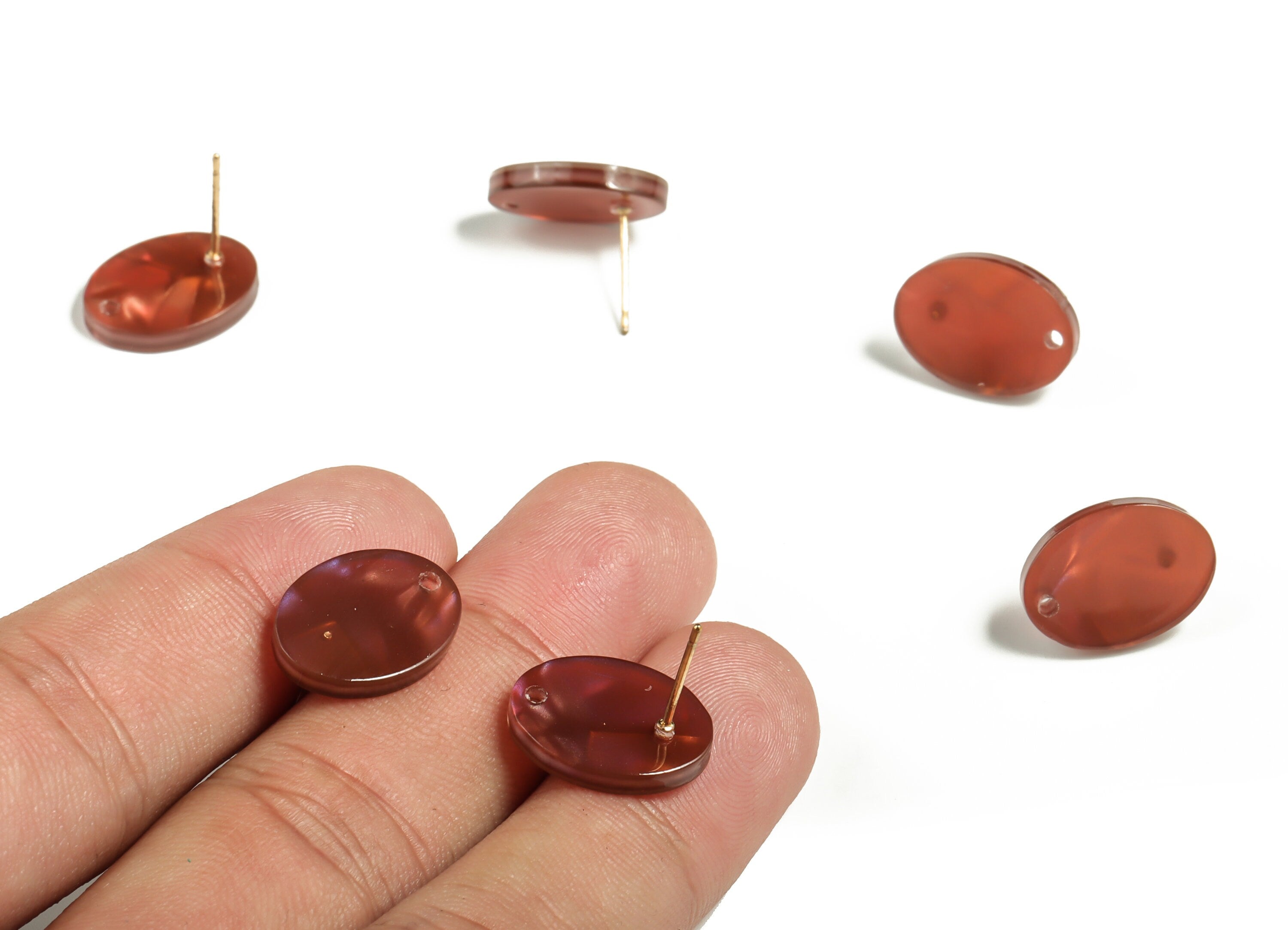 Acrylic Oval Earring Post - Acrylic Oval Stud - Gold Tone Plated Stud - Jewelry Supplies - Color Code: A654 - 16.2x12.3x2.5mm - AC2294-A654G - DOMEDBAZAAR