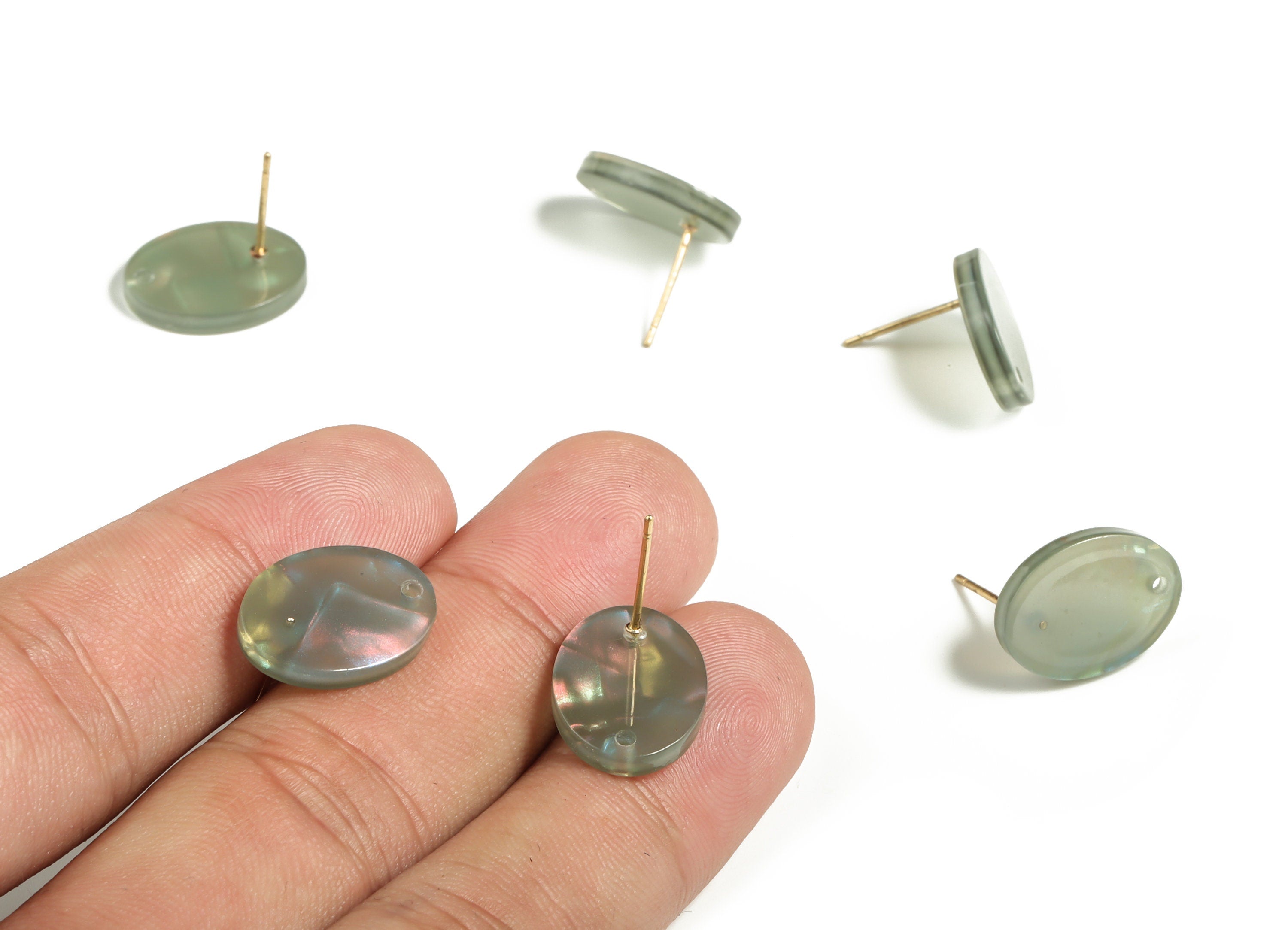 Acrylic Oval Earring Post - Acrylic Oval Stud - Gold Tone Plated Stud - Jewelry Supplies - Color Code: A655 - 16.2x12.2x2.6mm - AC2294-A655G - DOMEDBAZAAR