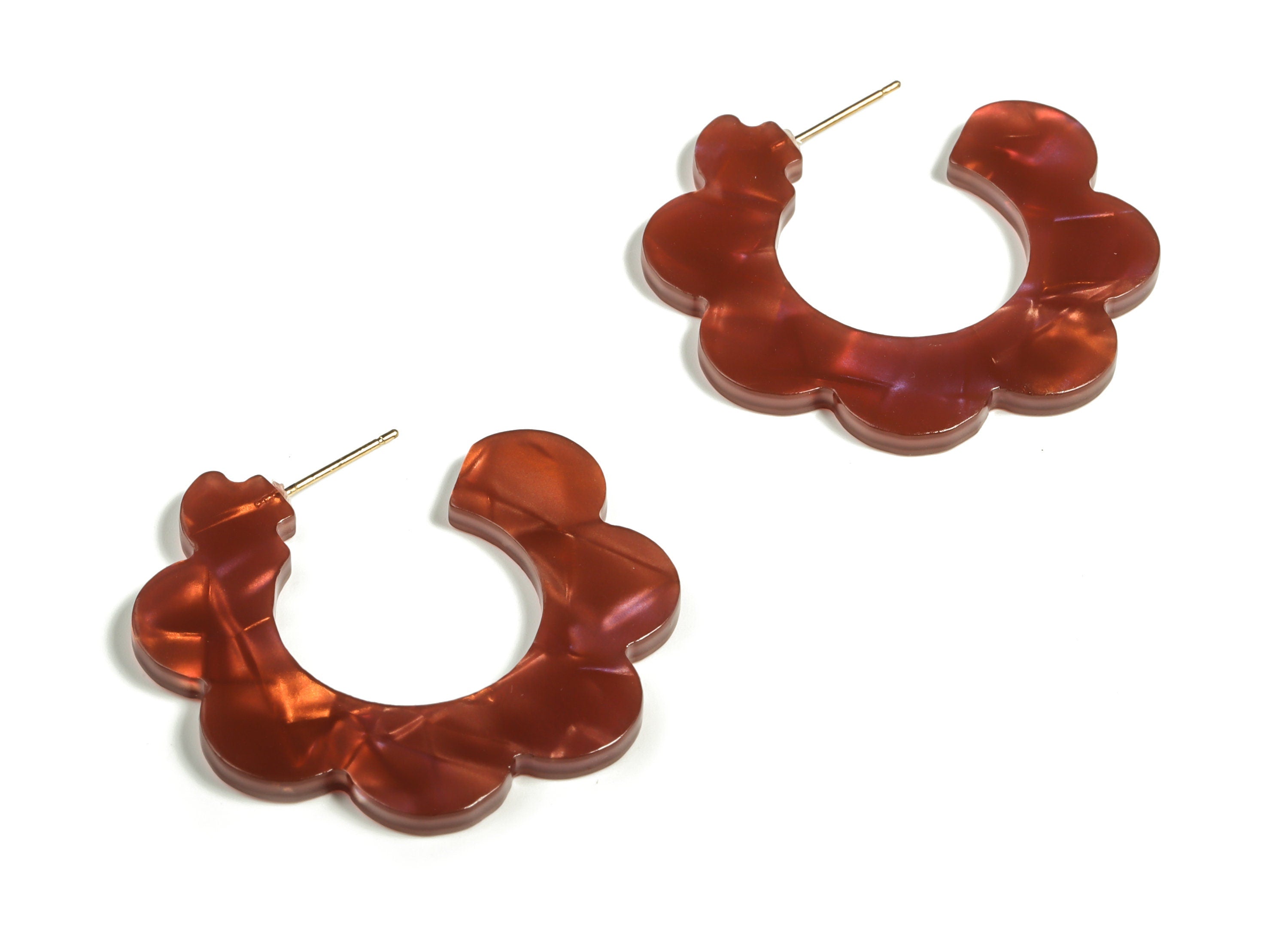 Acrylic Flower Hoops Earring - Open Hoop Earrings Stud - Earring Post – Gold Tone Plated Stud – Color Code: A654 -41.05x2.55mm- AC2292-A654G - DOMEDBAZAAR