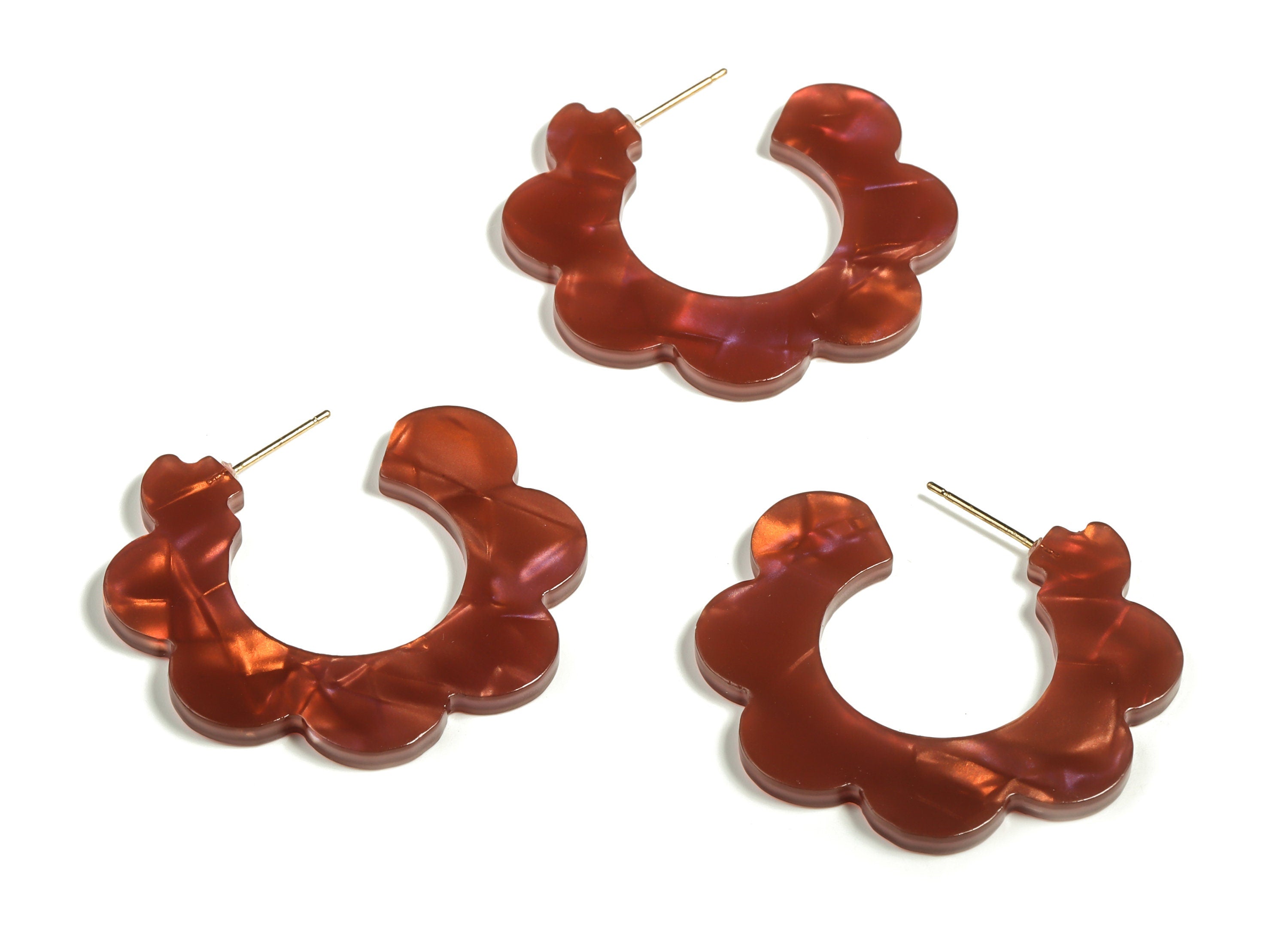 Acrylic Flower Hoops Earring - Open Hoop Earrings Stud - Earring Post – Gold Tone Plated Stud – Color Code: A654 -41.05x2.55mm- AC2292-A654G - DOMEDBAZAAR