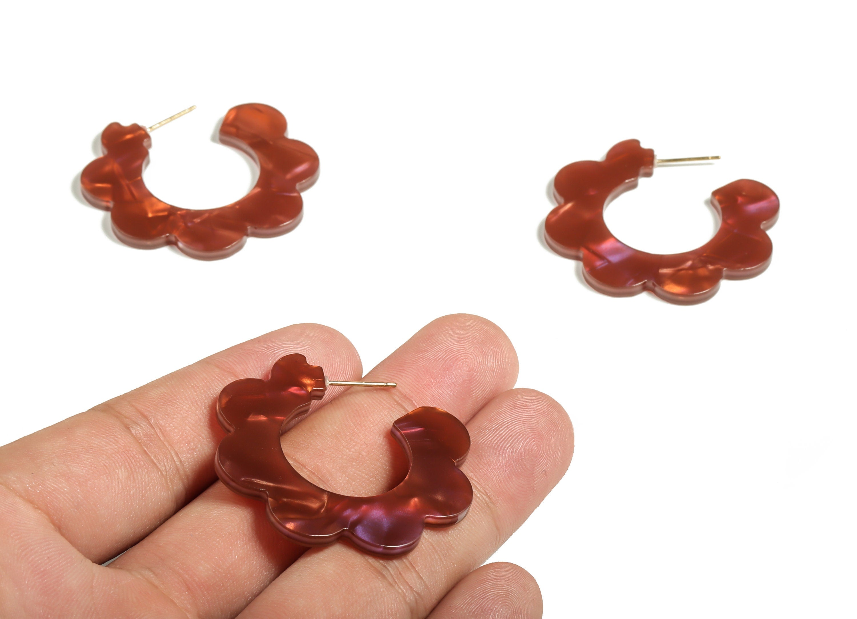 Acrylic Flower Hoops Earring - Open Hoop Earrings Stud - Earring Post – Gold Tone Plated Stud – Color Code: A654 -41.05x2.55mm- AC2292-A654G - DOMEDBAZAAR