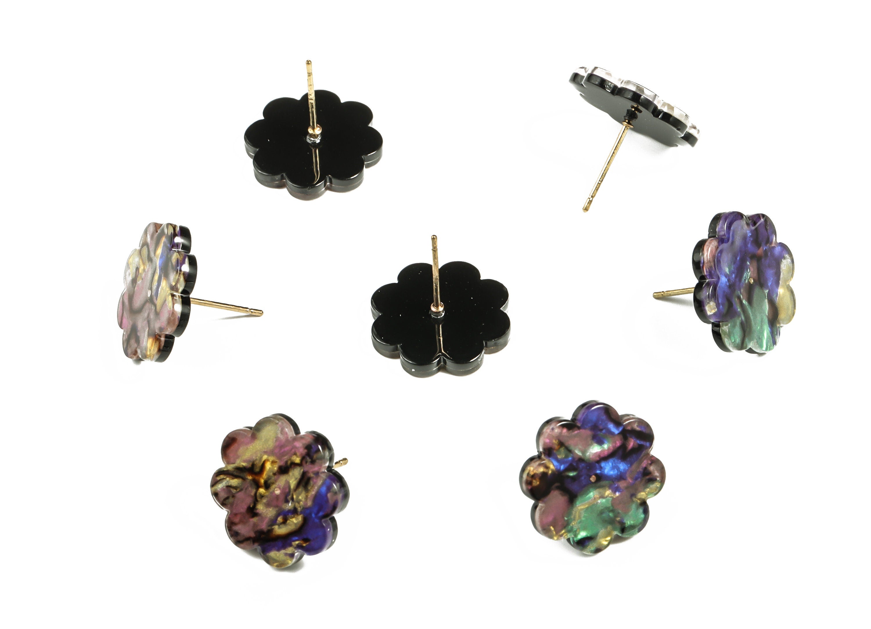 Acrylic Flower Earring Post - Acrylic Flower Stud - Gold Tone Plated Stud - Color Code: A652 - 16.65x16.64x2.57mm - AC2293-A652G - DOMEDBAZAAR