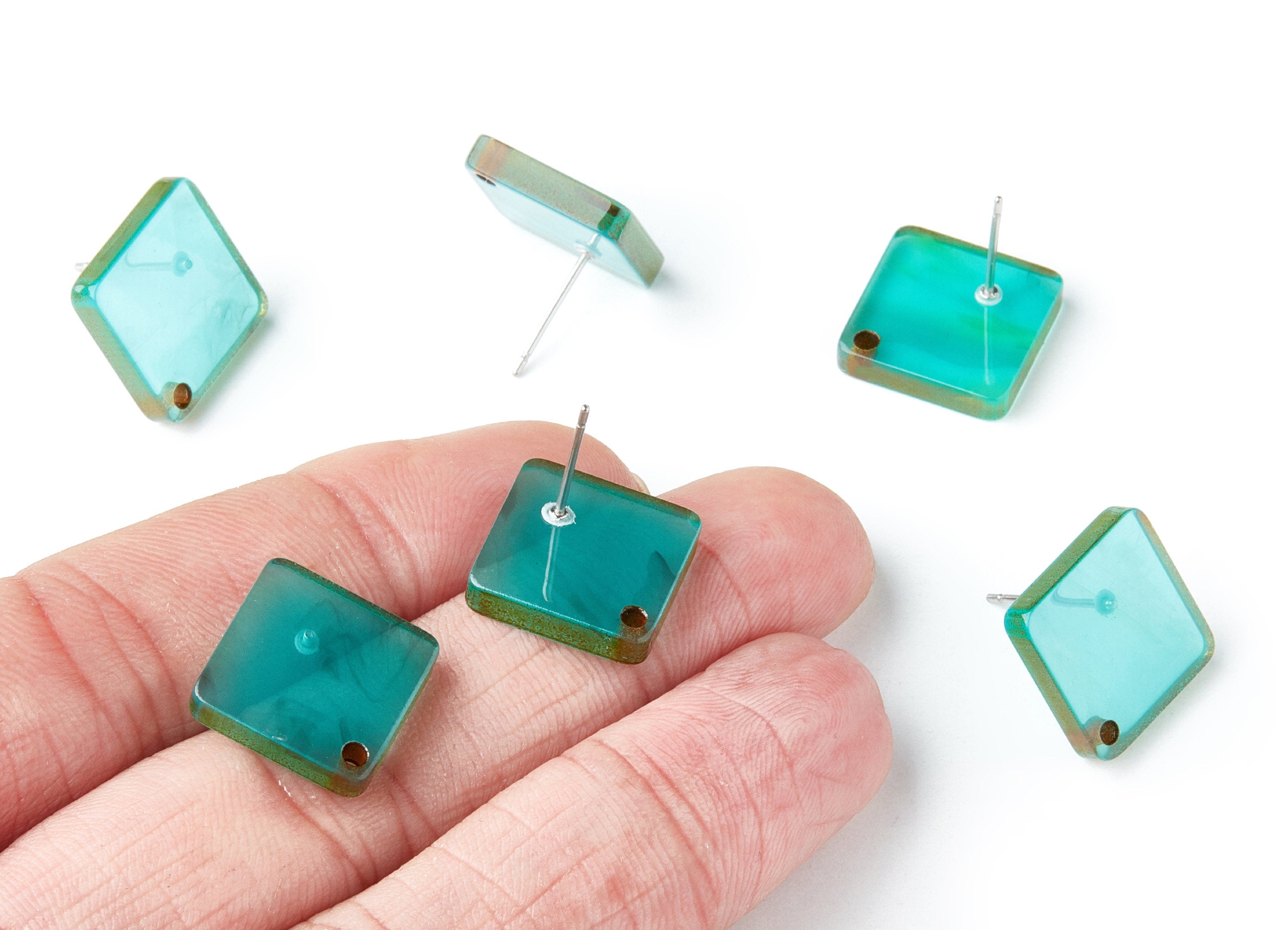 Acrylic Earring Post Charms - Stud Earring Charms - Tortoise Shell Earrings - Square Earrings - Color Code: A235 - 14.55x14.55x2mm - AC1387B - DOMEDBAZAAR