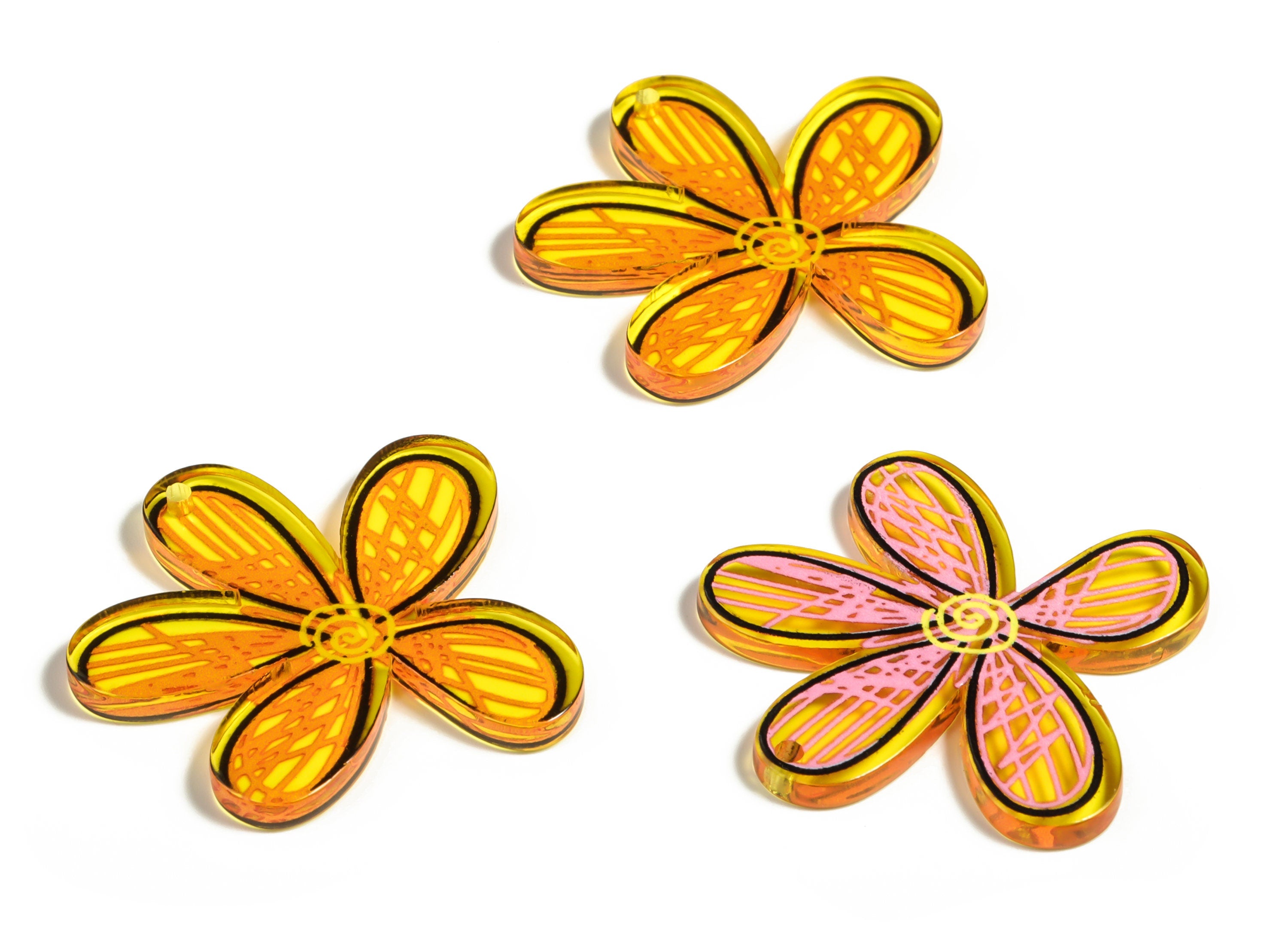 Acrylic Flower Earring Charms - Acrylic Flower Pendants – Earring Findings – DIY Jewelry Making Supplies - 37.66x36.95x2.95mm- AC2277 - DOMEDBAZAAR