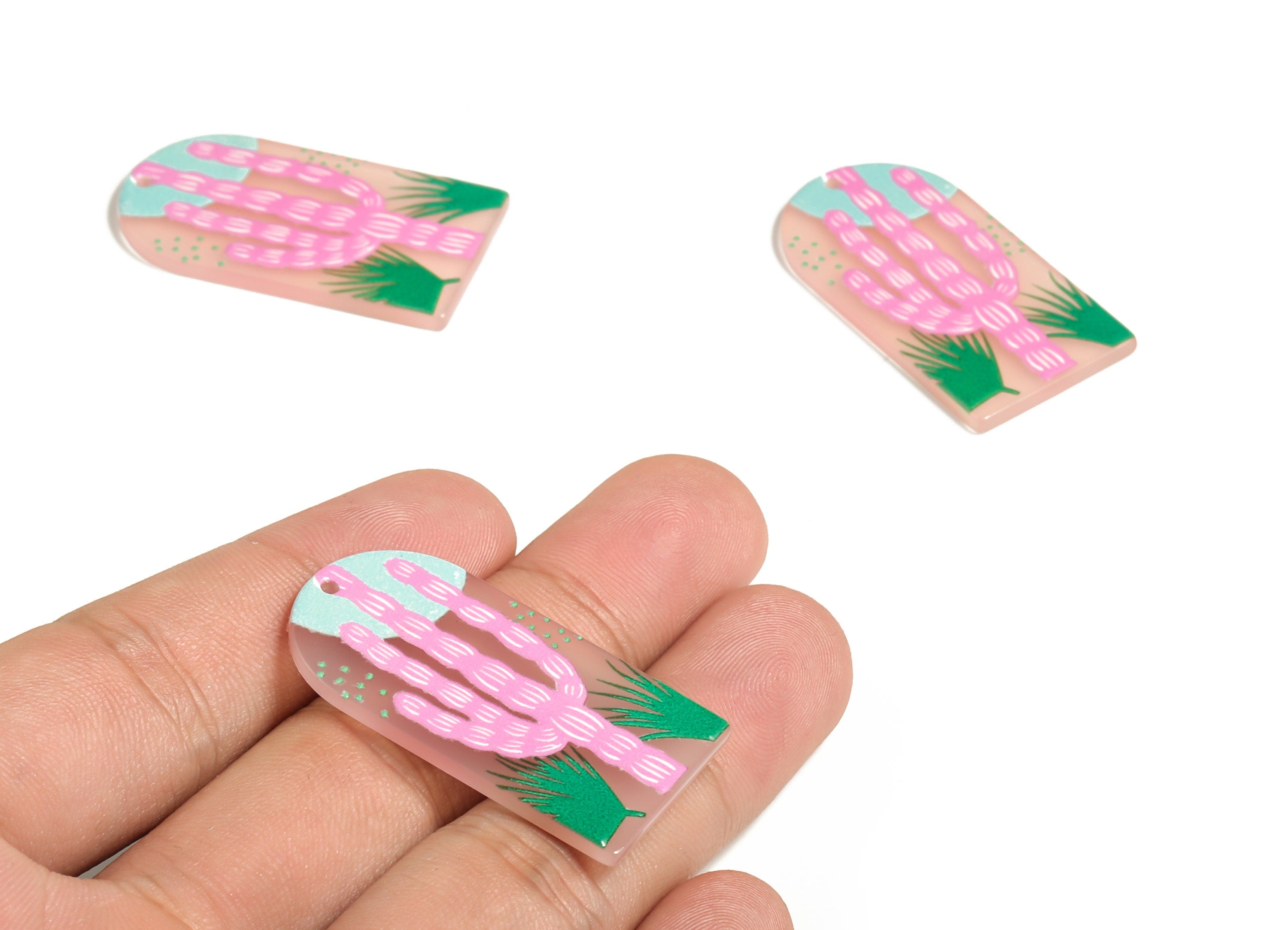 Acrylic Dome Earring Charms - Acrylic Cactus Grass Pendant - Earring Findings - DIY Jewelry Making Supplies - 39.3x20.87x2.63mm - AC2276 - DOMEDBAZAAR